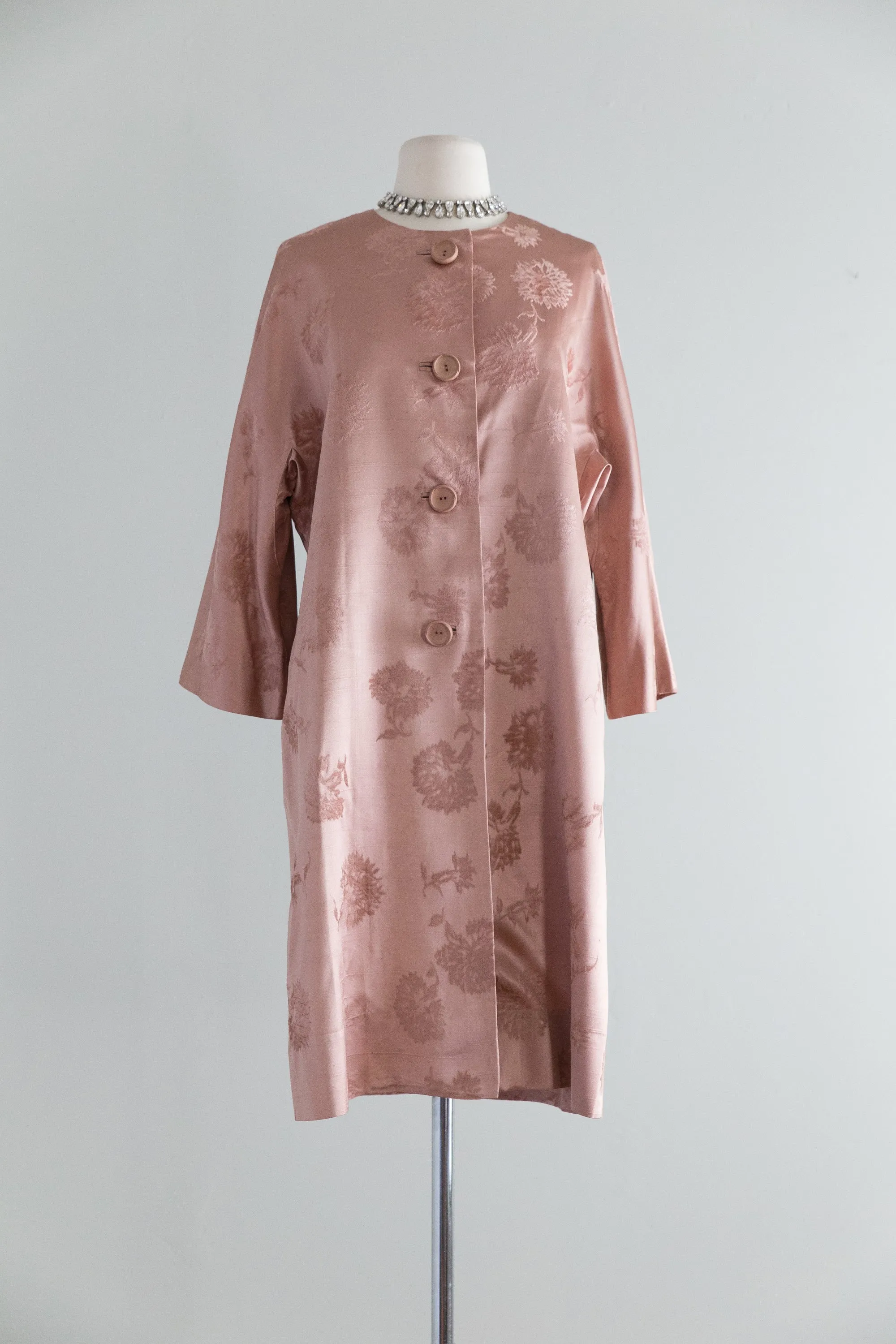 Gorgeous 1950's Rose Silk Brocade Evening Coat / Med