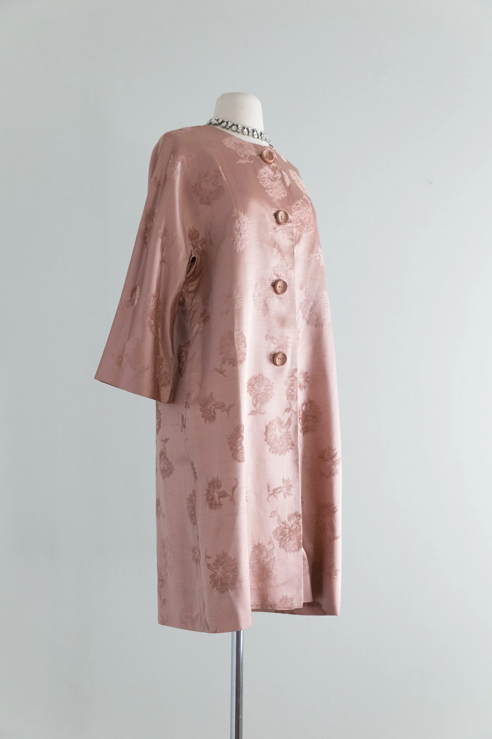Gorgeous 1950's Rose Silk Brocade Evening Coat / Med