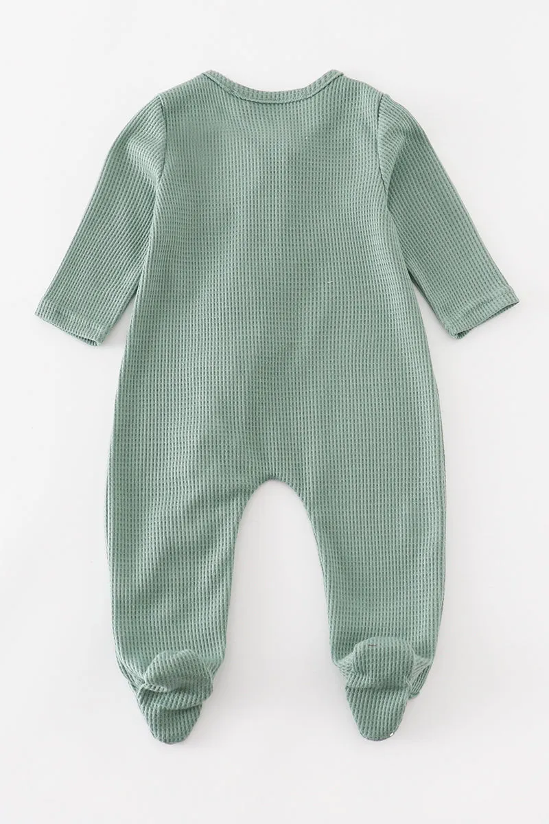 Green Waffle Ruffle Zip Girl Romper