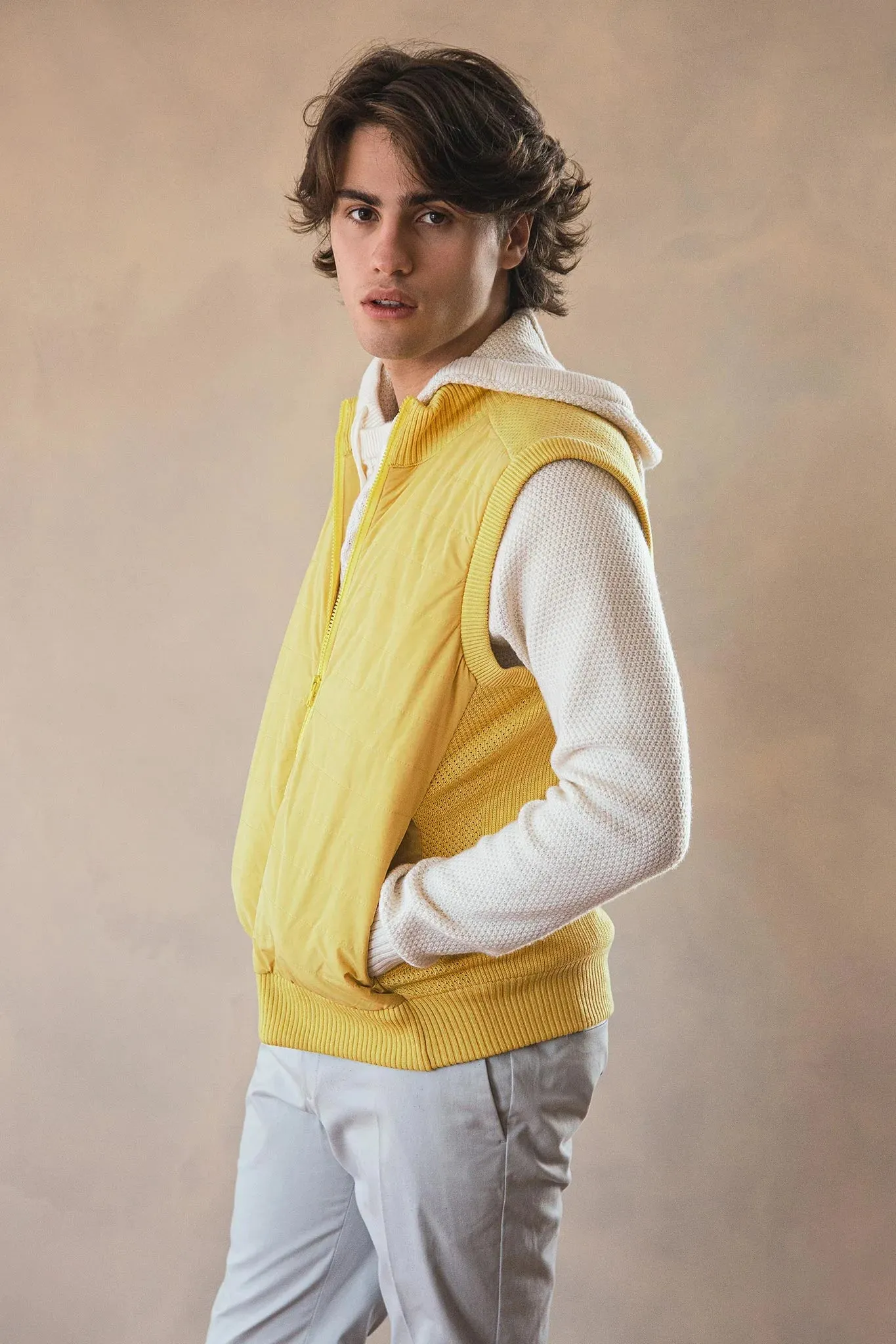 Jake Puffa Front Knitted Vest in Yellow