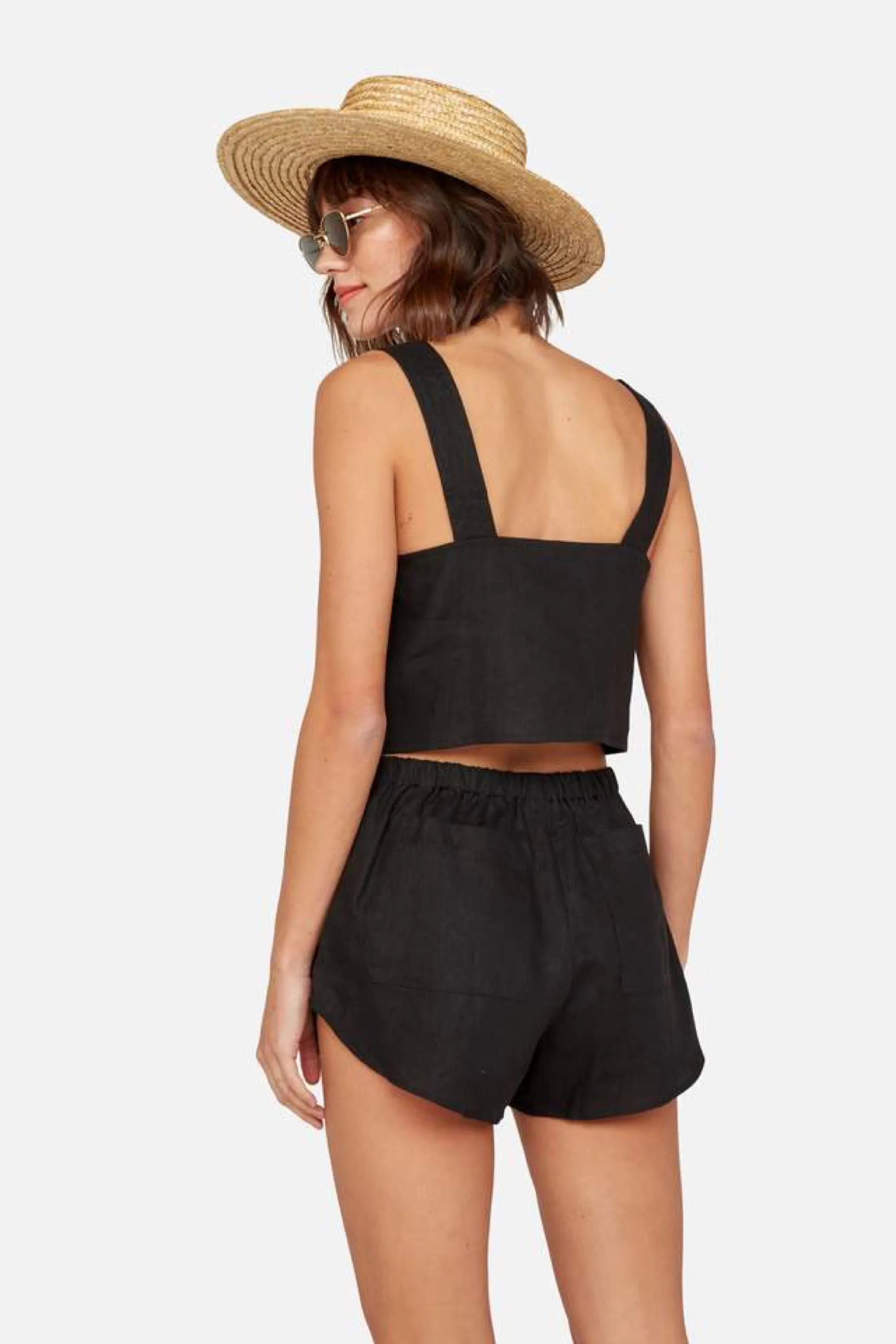 Jet Black Linen Crop Top