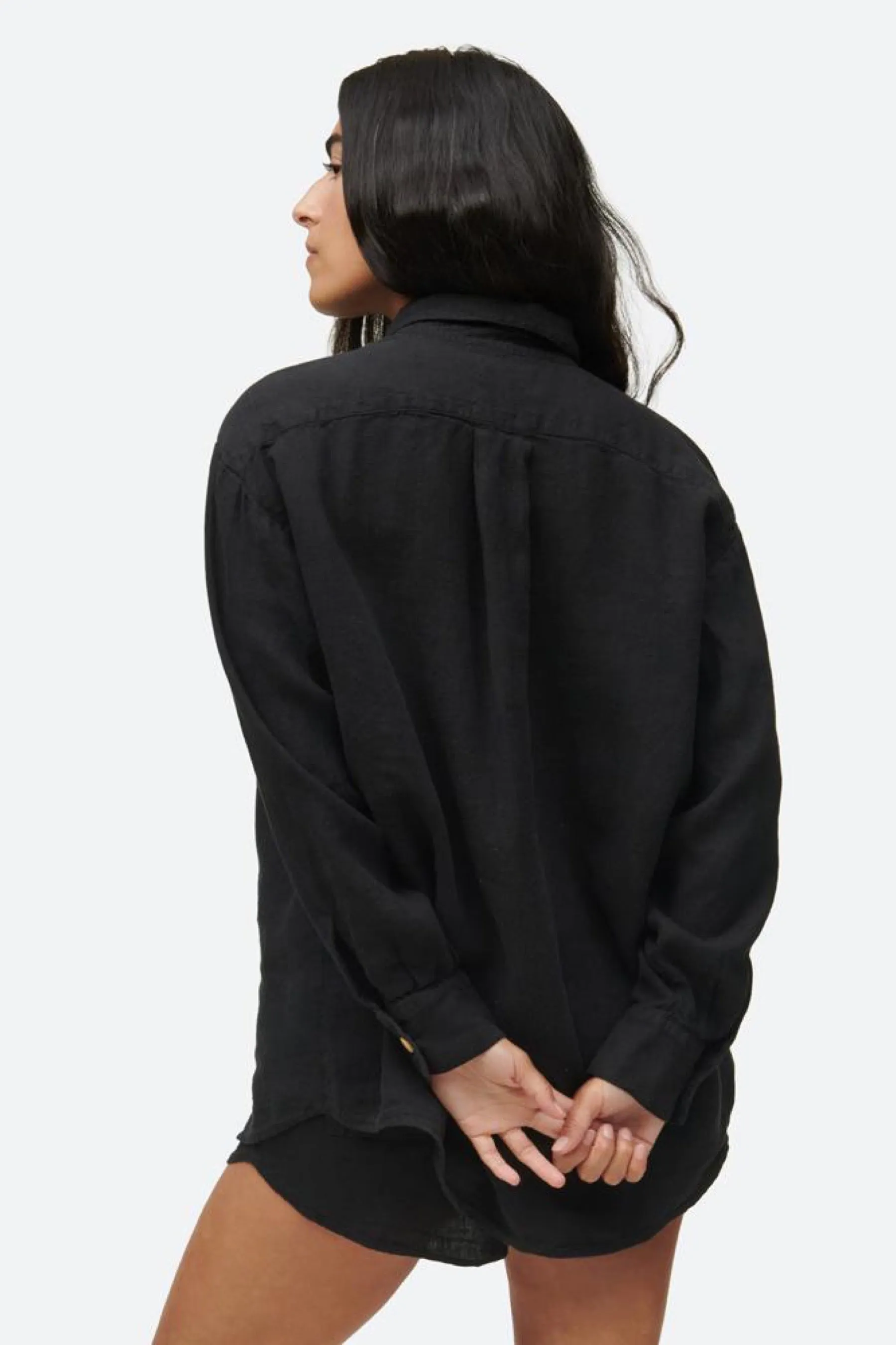 Jet Black Linen Long Sleeve Shirt