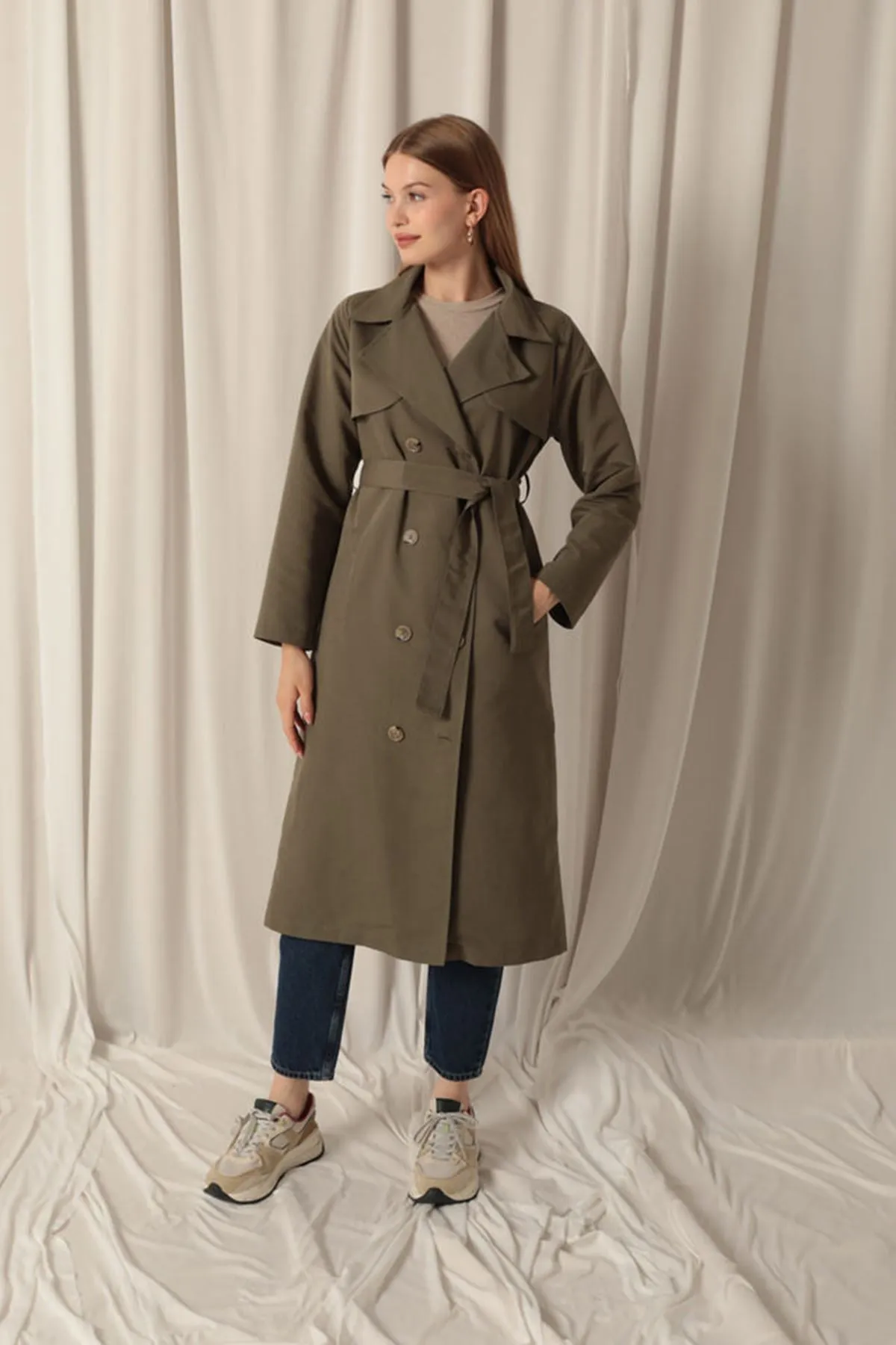 KKT Torino Fabric Liquid Proof Maxi Length Women's Khaki Trench Coat - Kalinkavichy