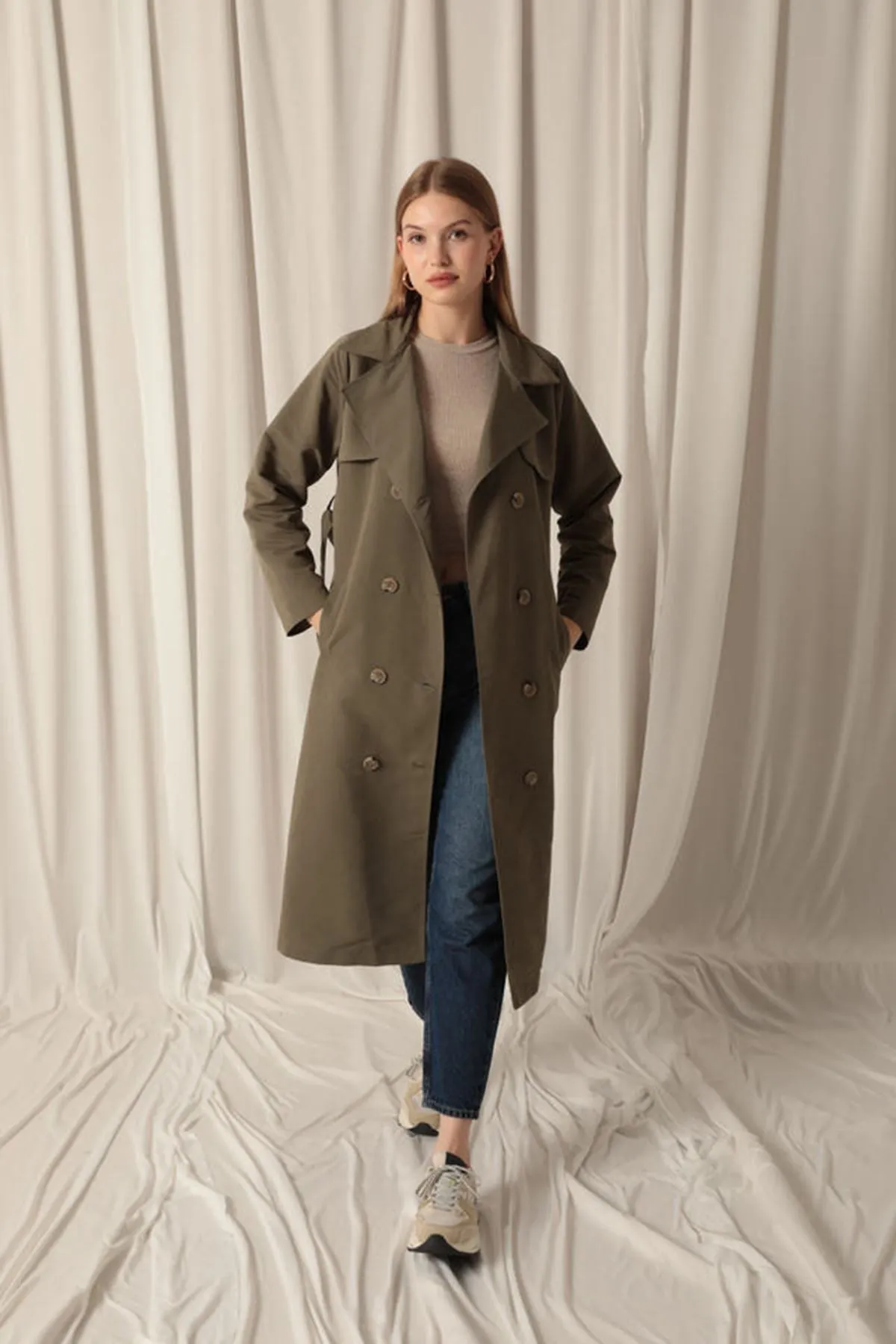 KKT Torino Fabric Liquid Proof Maxi Length Women's Khaki Trench Coat - Kalinkavichy