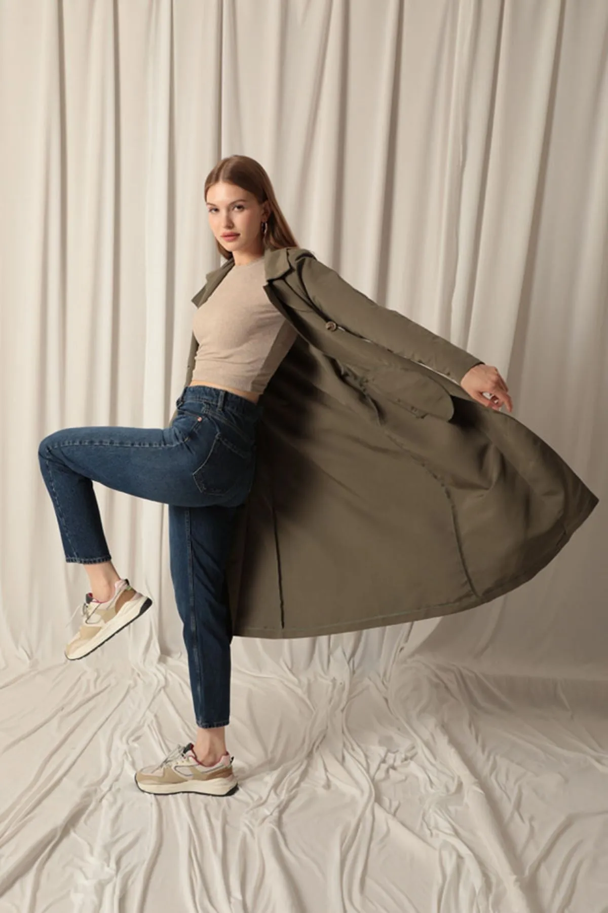 KKT Torino Fabric Liquid Proof Maxi Length Women's Khaki Trench Coat - Kalinkavichy