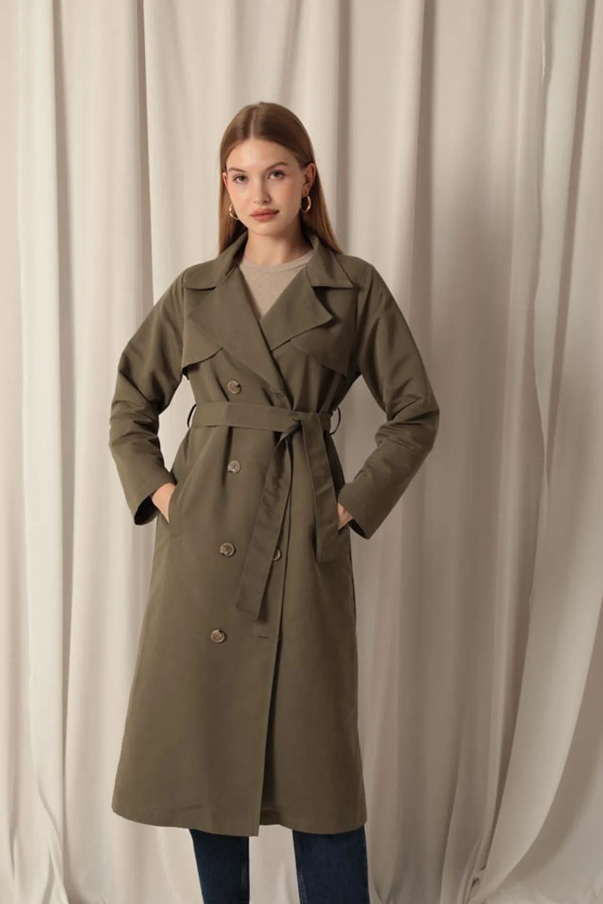 KKT Torino Fabric Liquid Proof Maxi Length Women's Khaki Trench Coat - Kalinkavichy