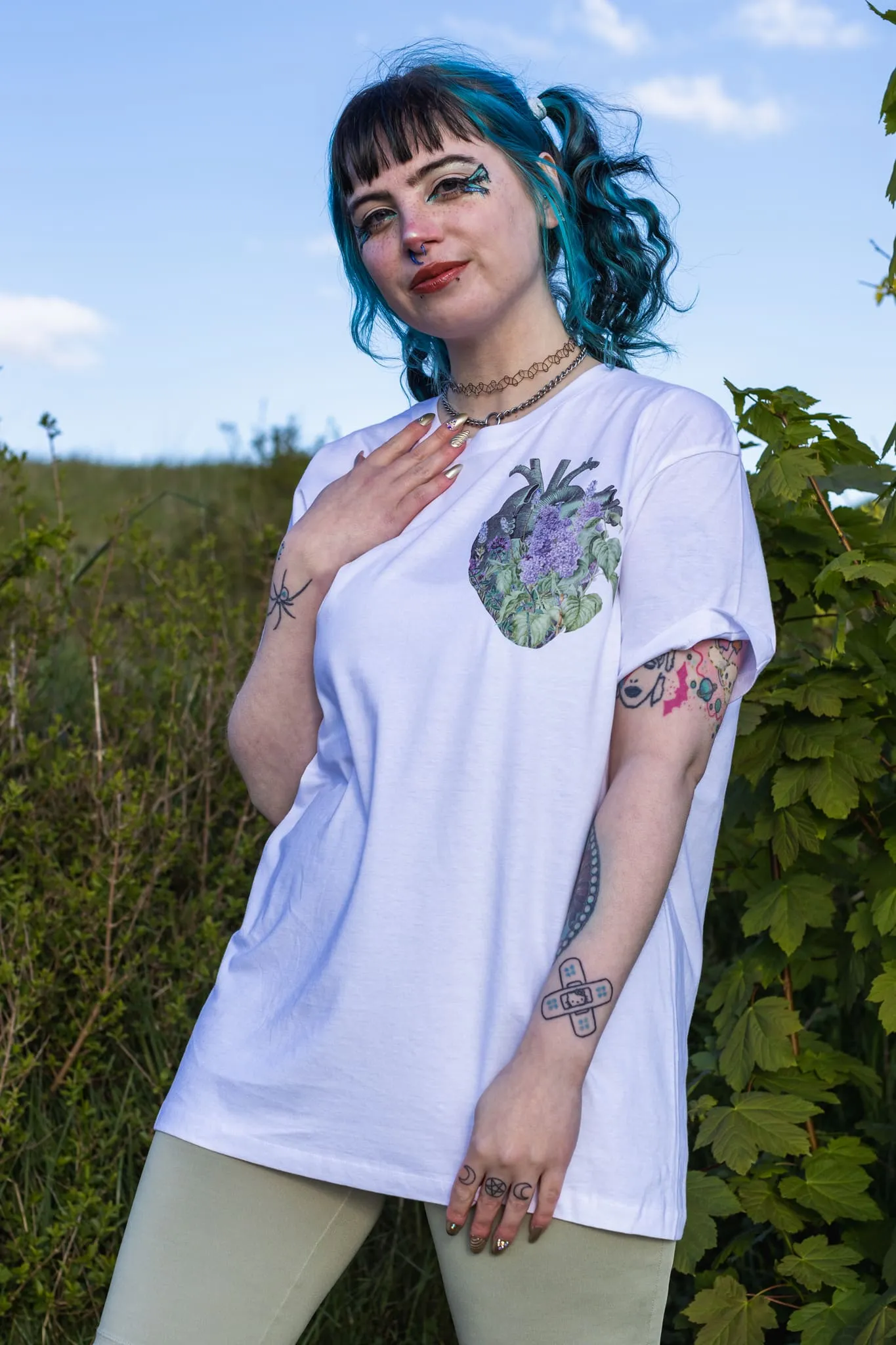 Lavender Heart White Pocket Tee