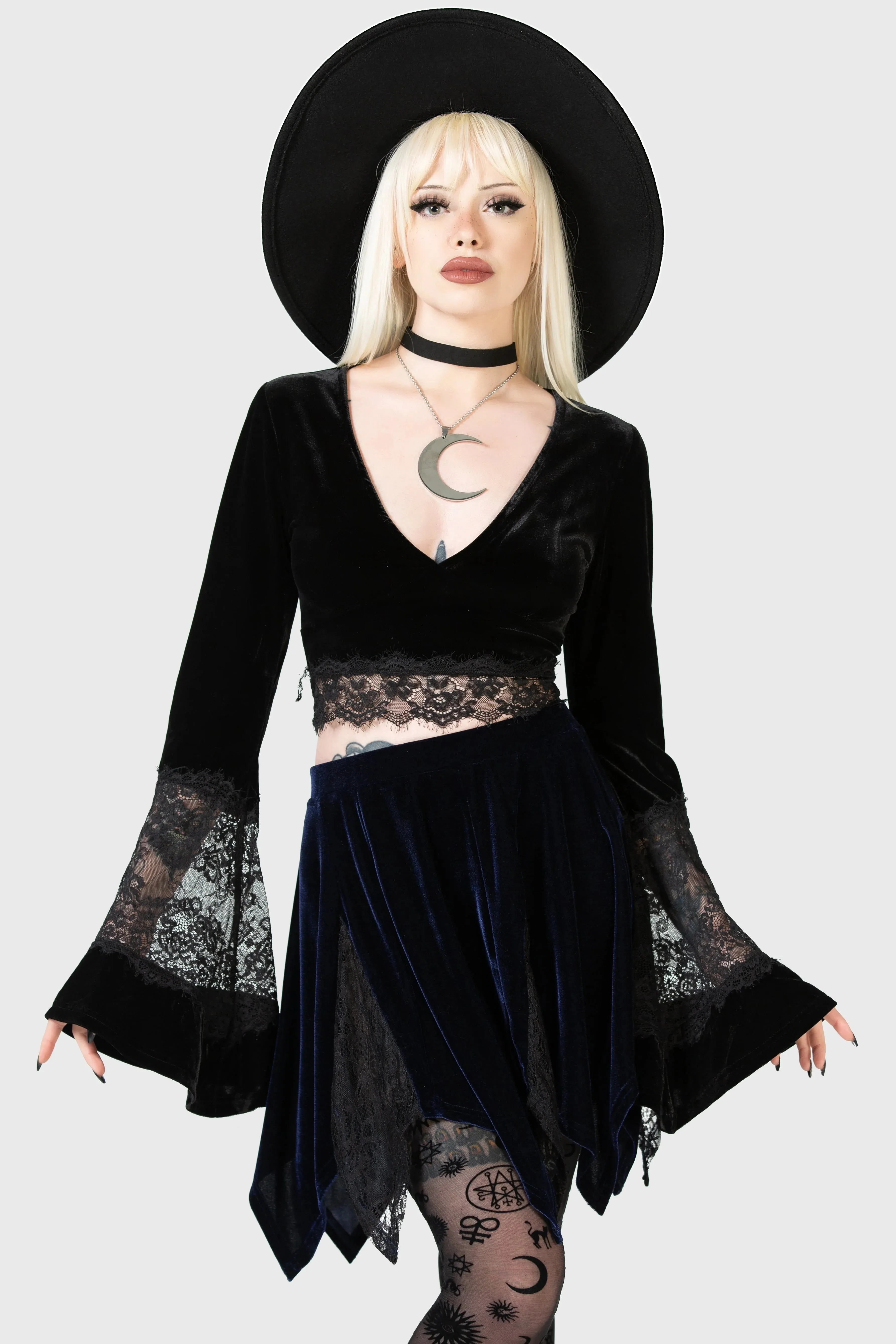 Lester Velvet and Lace Petal Mini Skirt