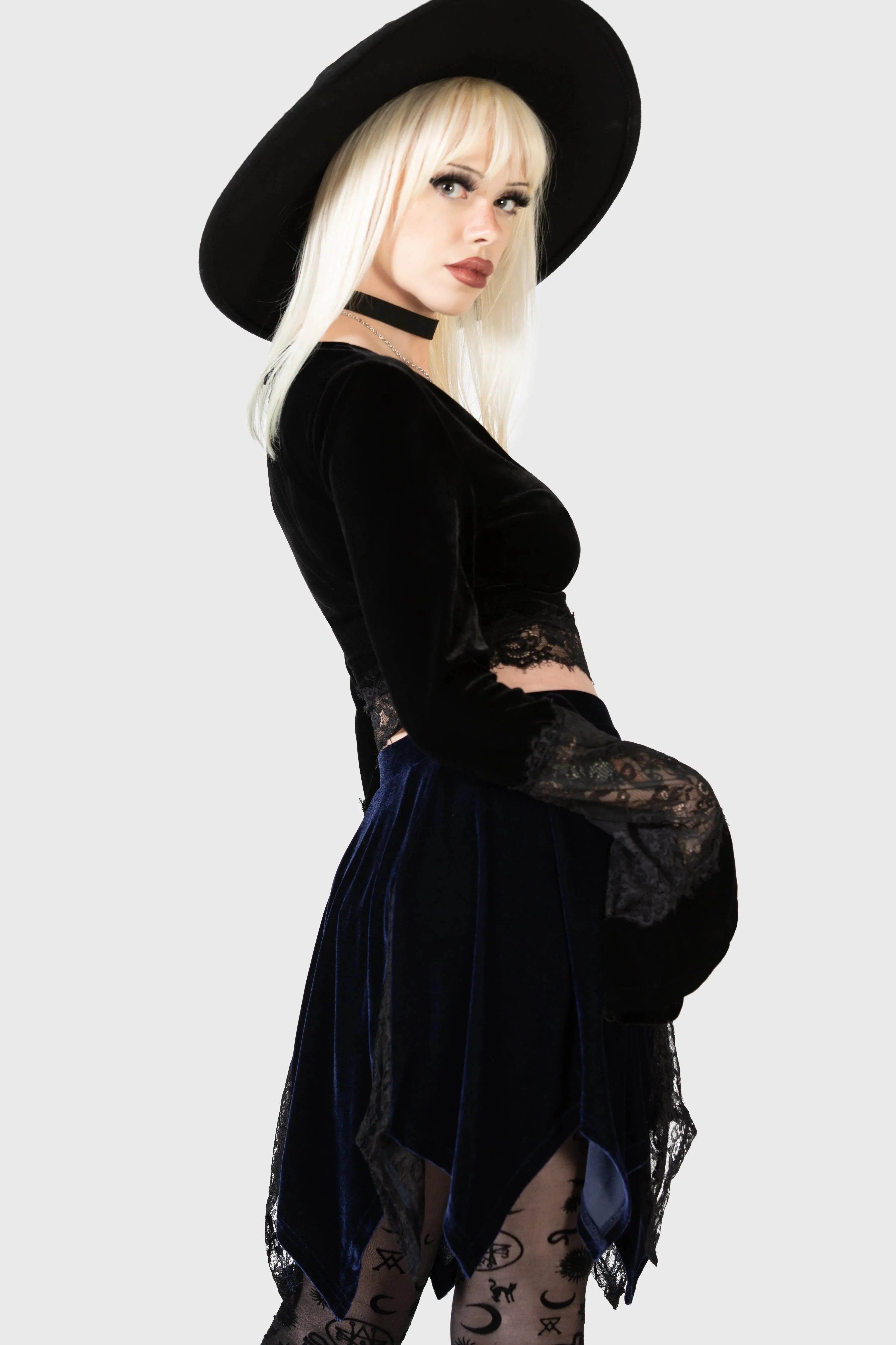 Lester Velvet and Lace Petal Mini Skirt