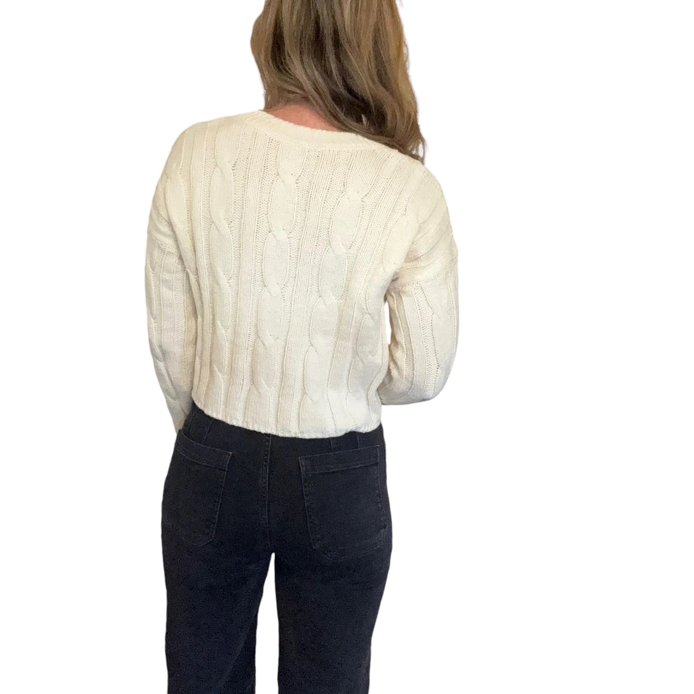 Madewell | Women's Cream Cable Knit V Neck Crop Sweater | Size: XS