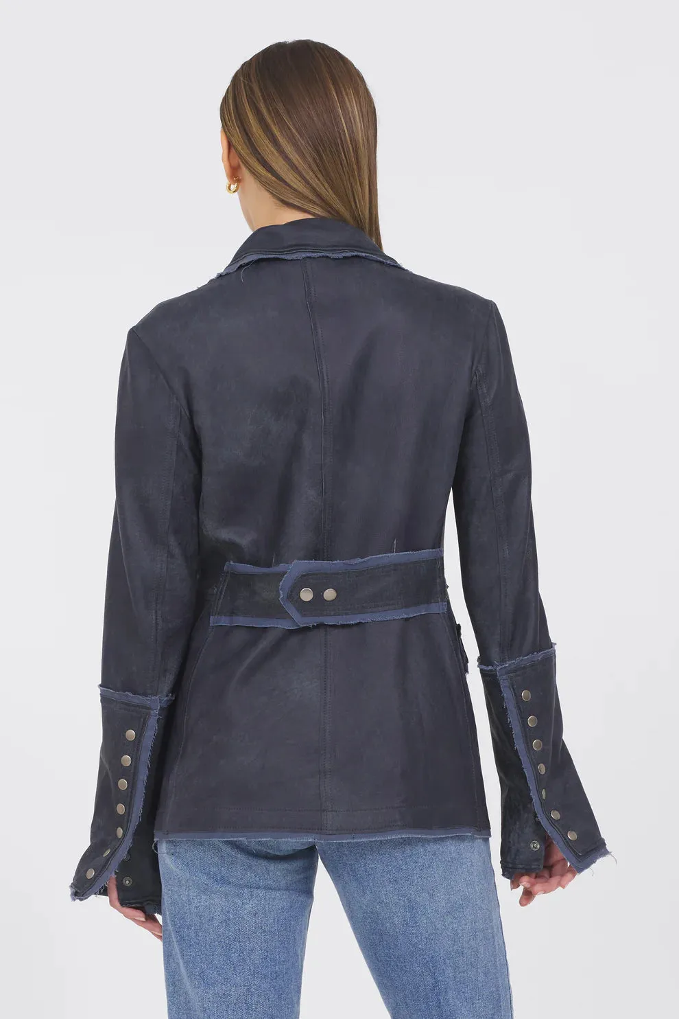 Meryl Distressed Leather Jacket - Indigo