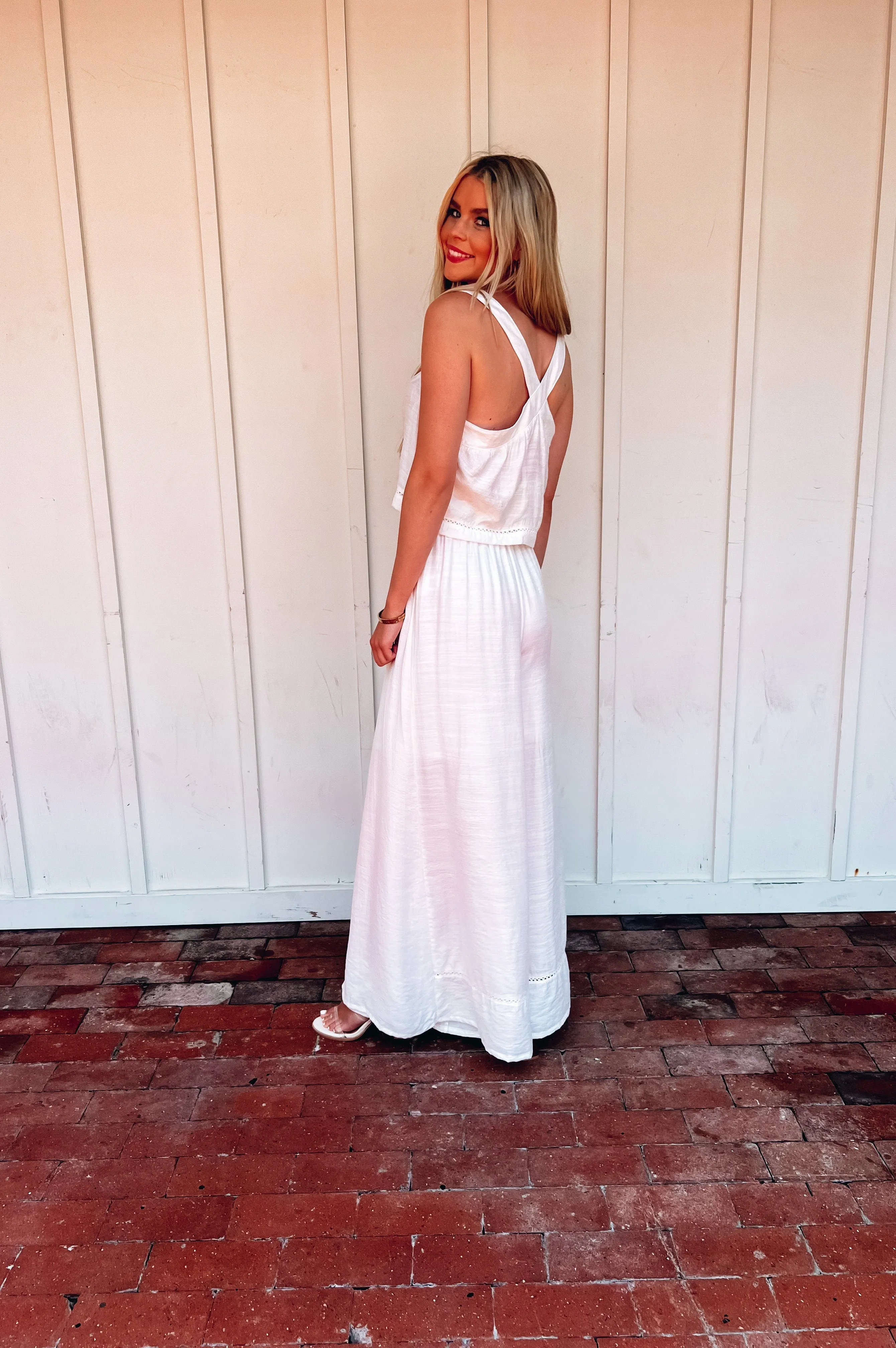 Mykonos Crochet Linen Top White