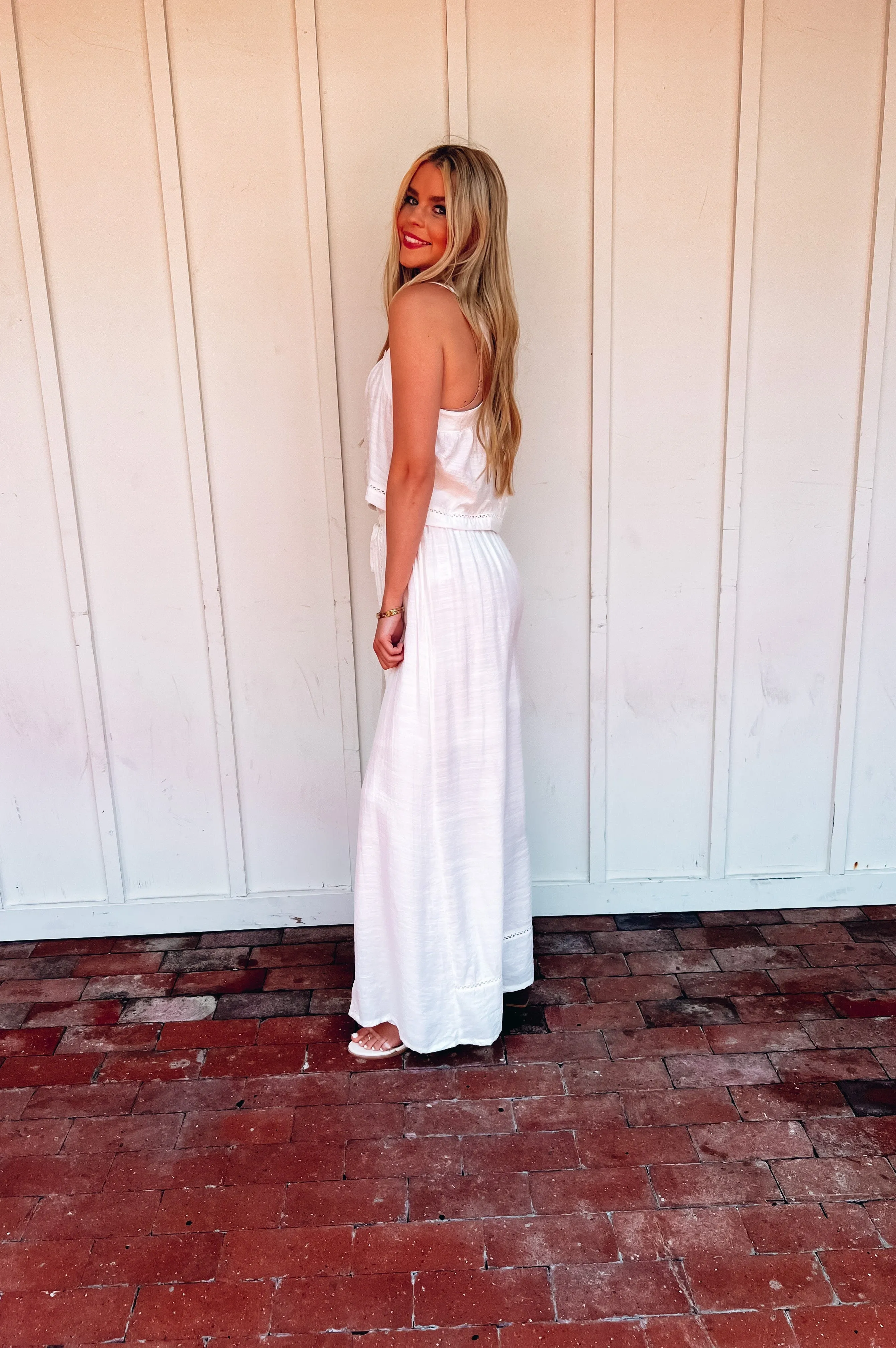 Mykonos Crochet Linen Top White