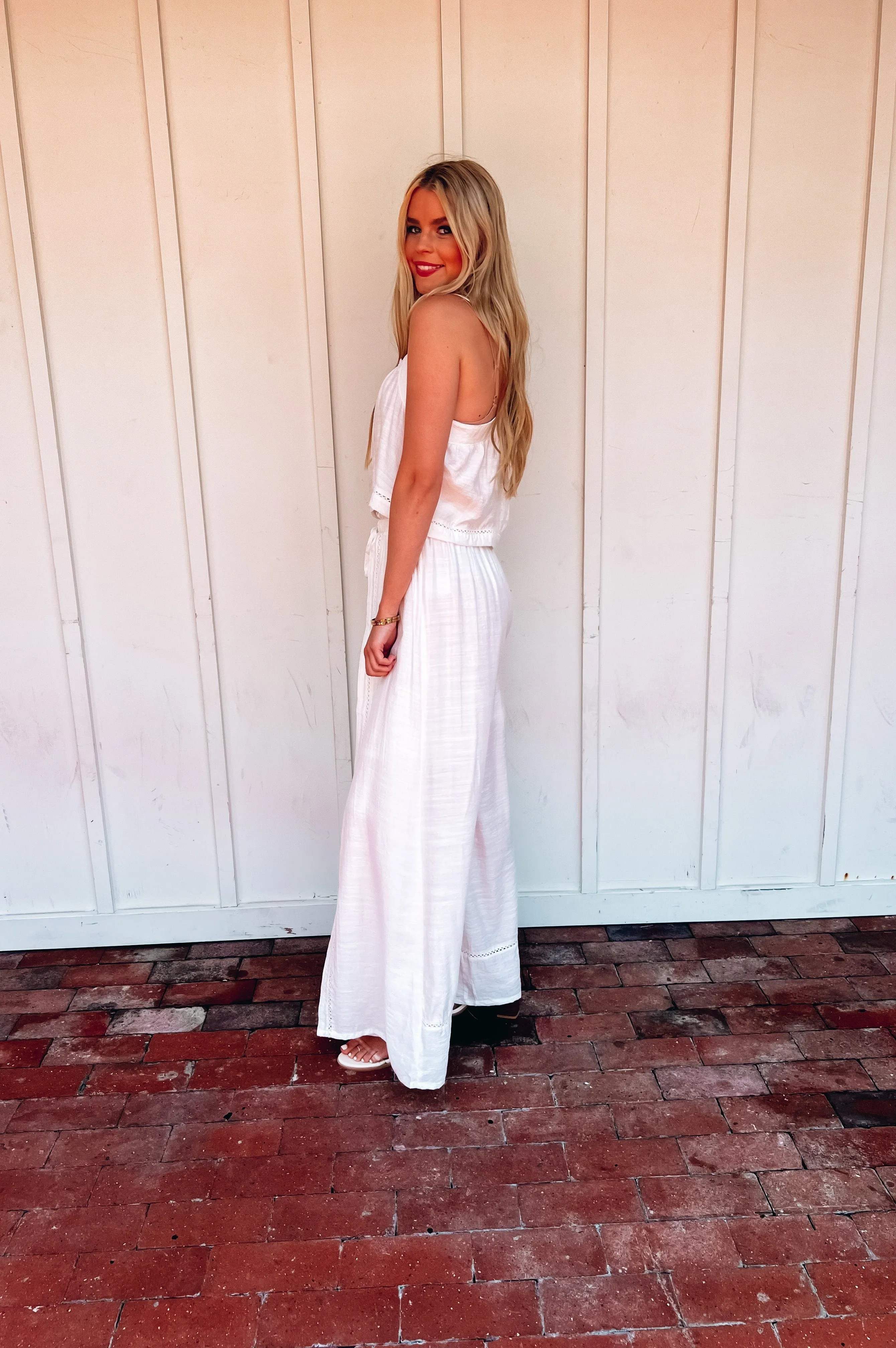 Mykonos Crochet Linen Top White