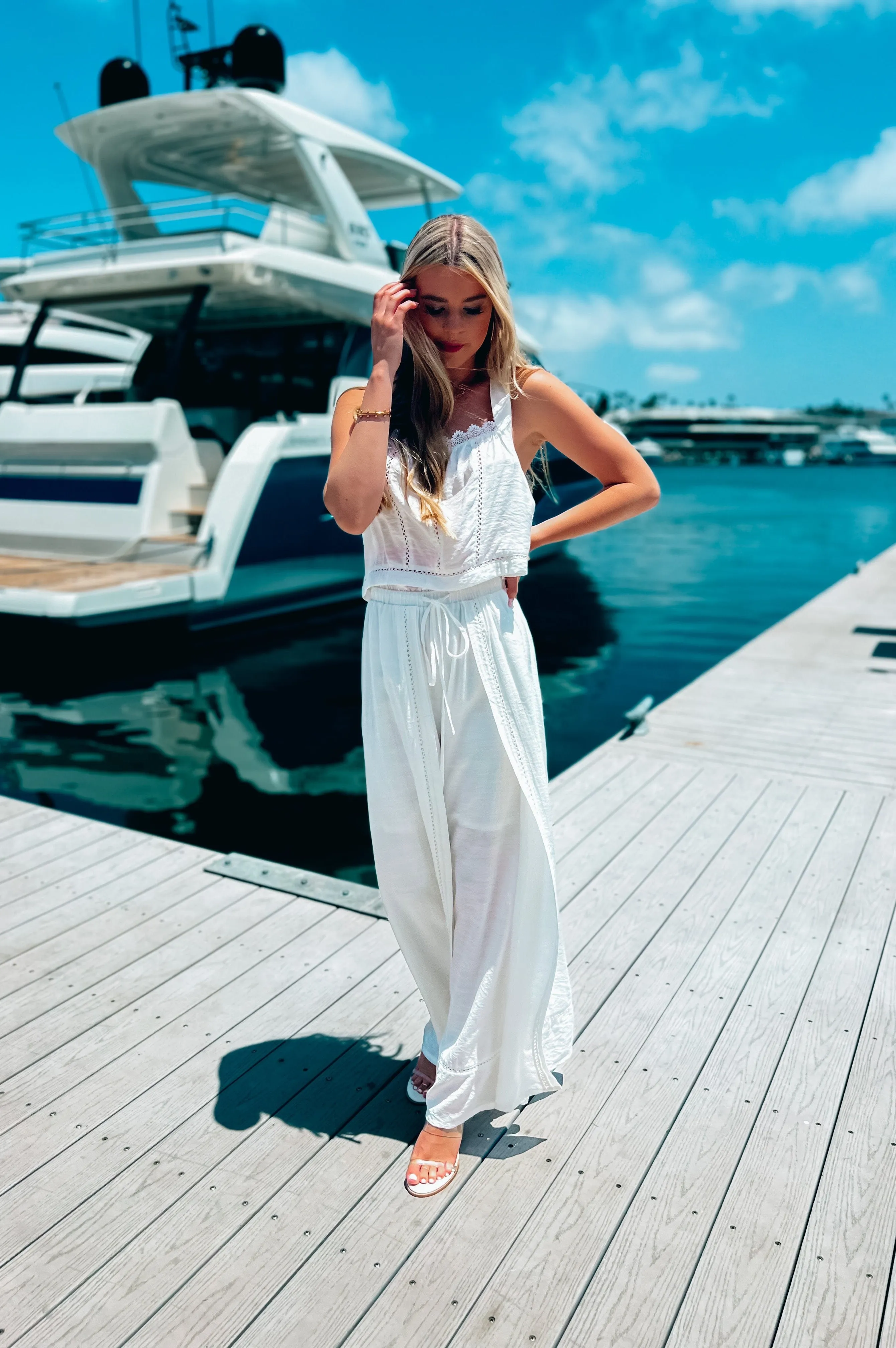 Mykonos Crochet Linen Top White