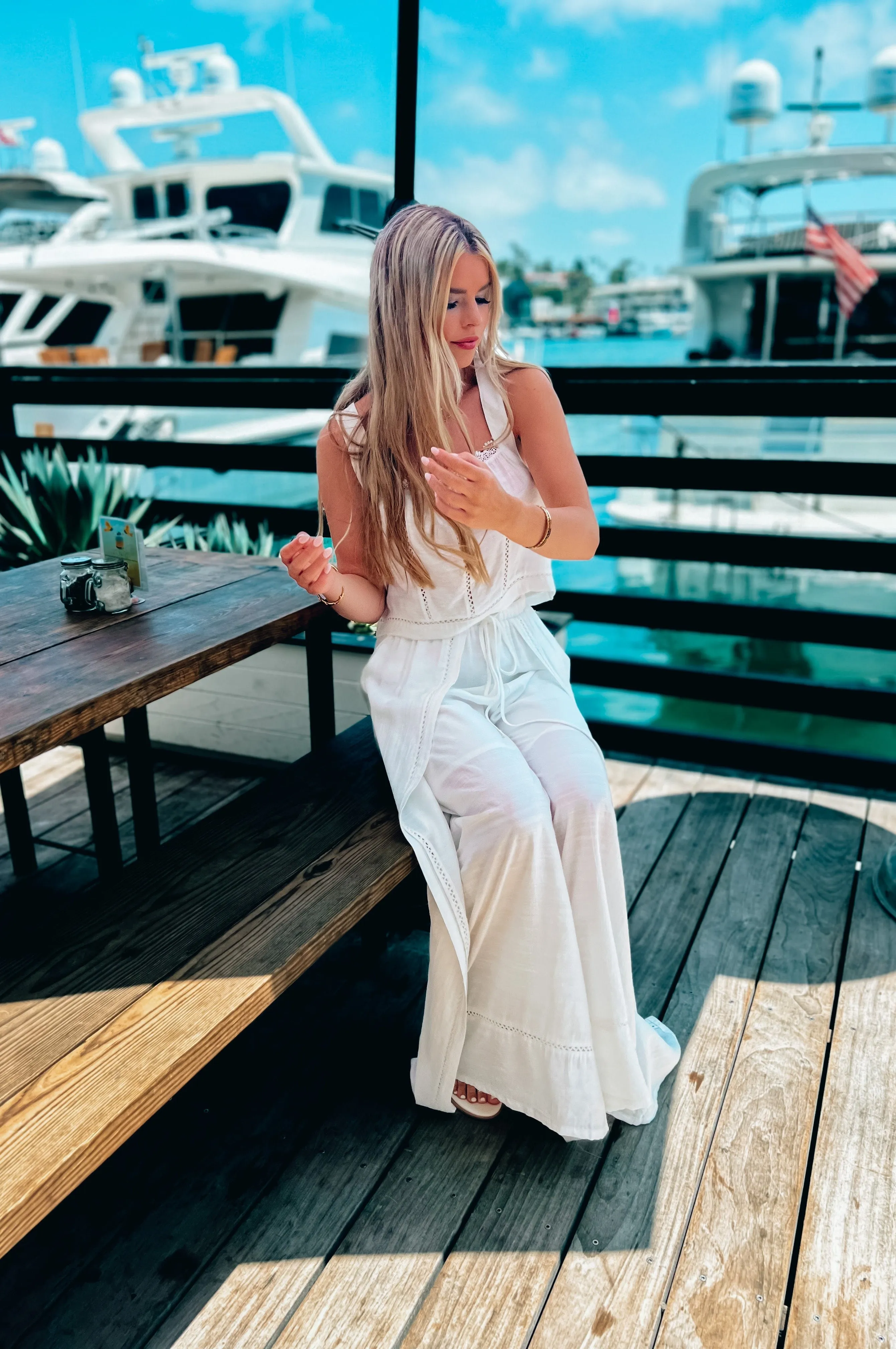 Mykonos Crochet Linen Top White