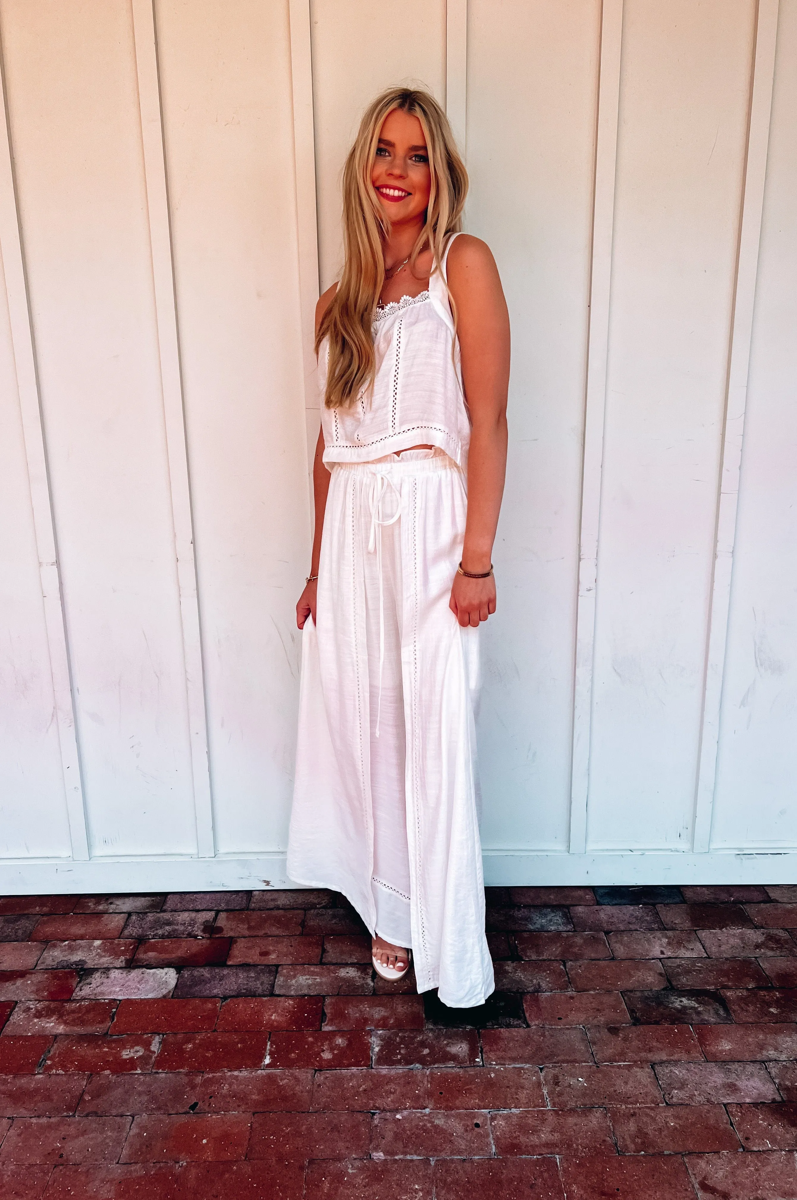 Mykonos Crochet Linen Top White