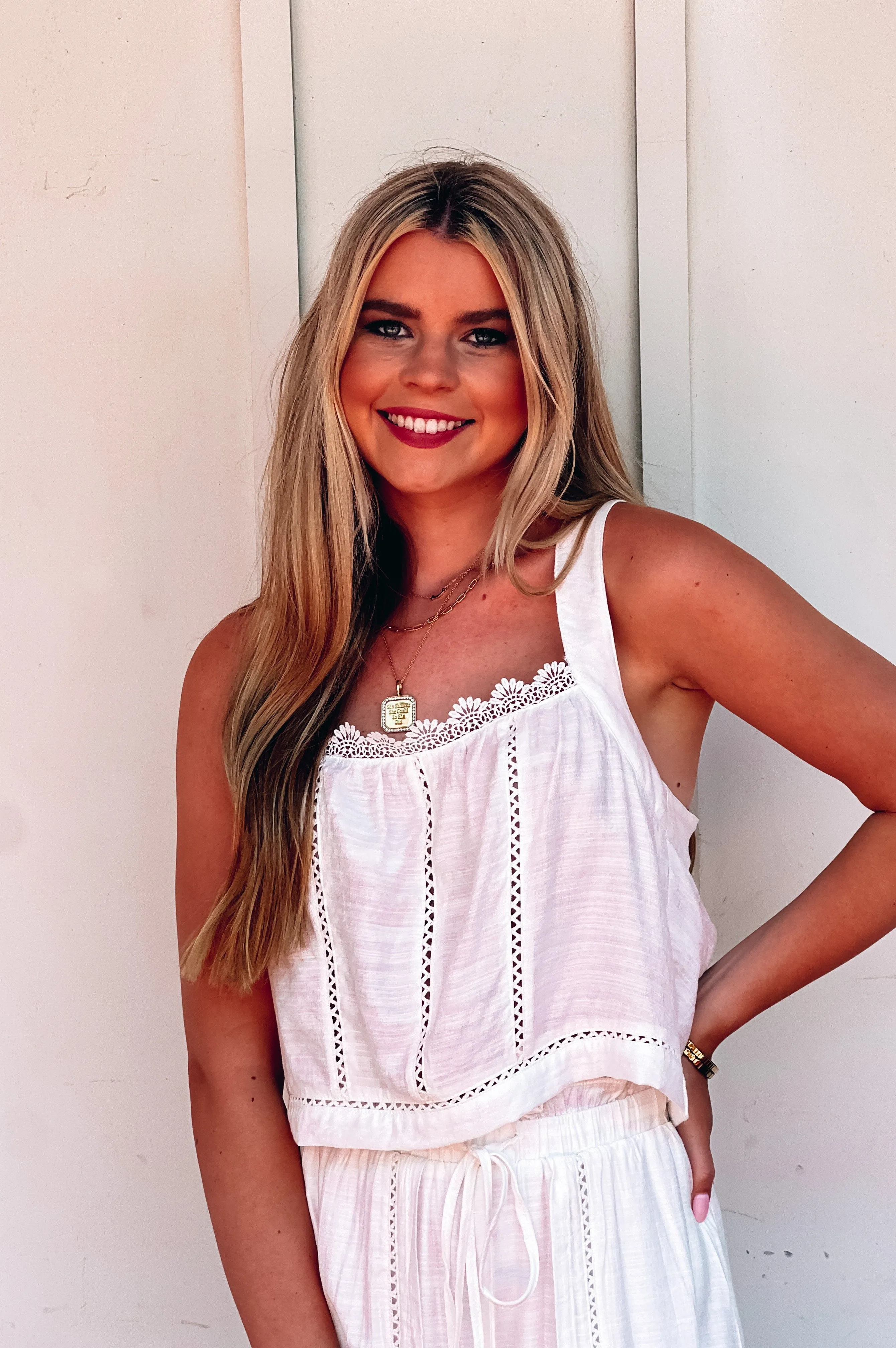 Mykonos Crochet Linen Top White