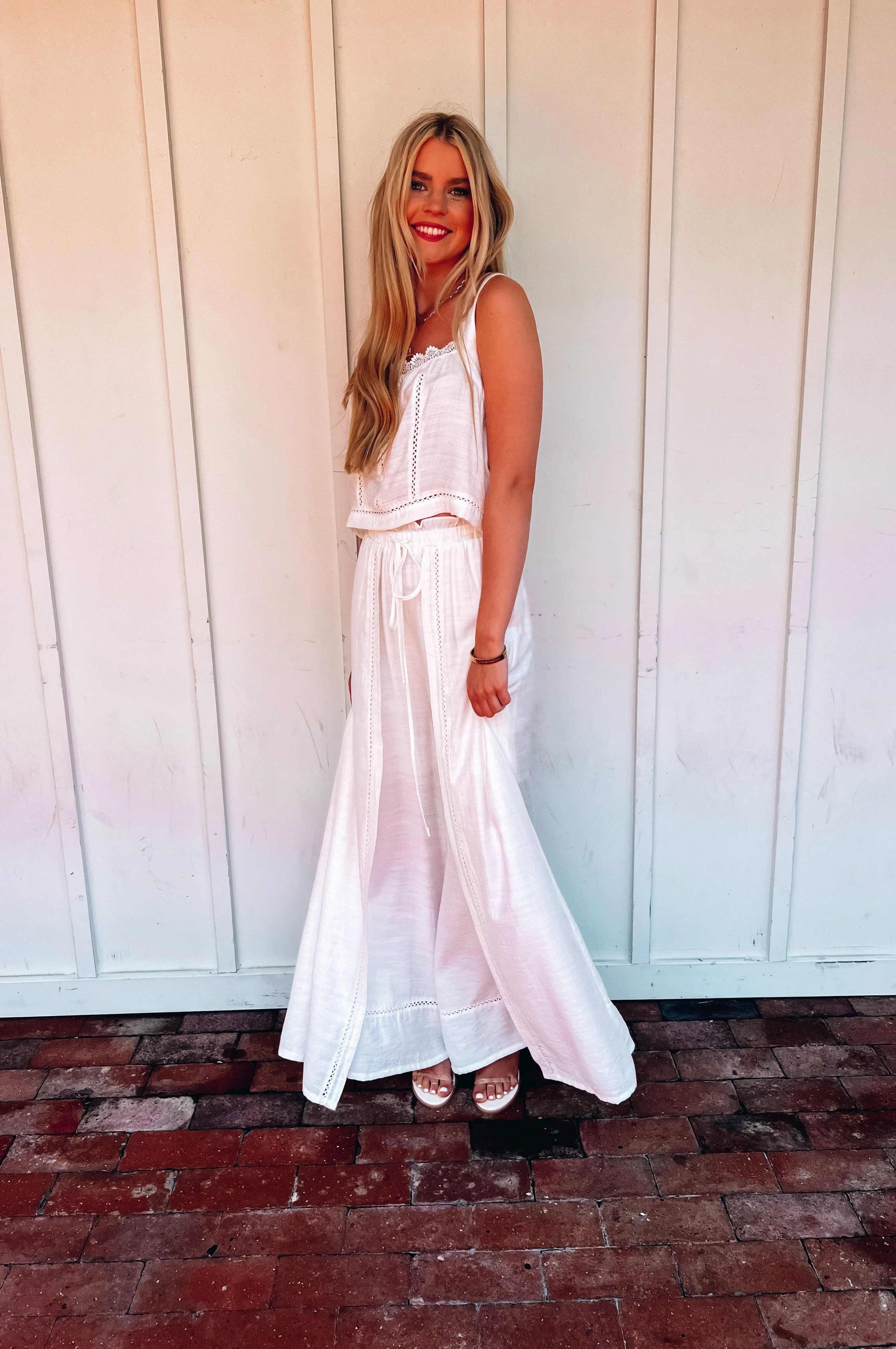 Mykonos Crochet Linen Top White