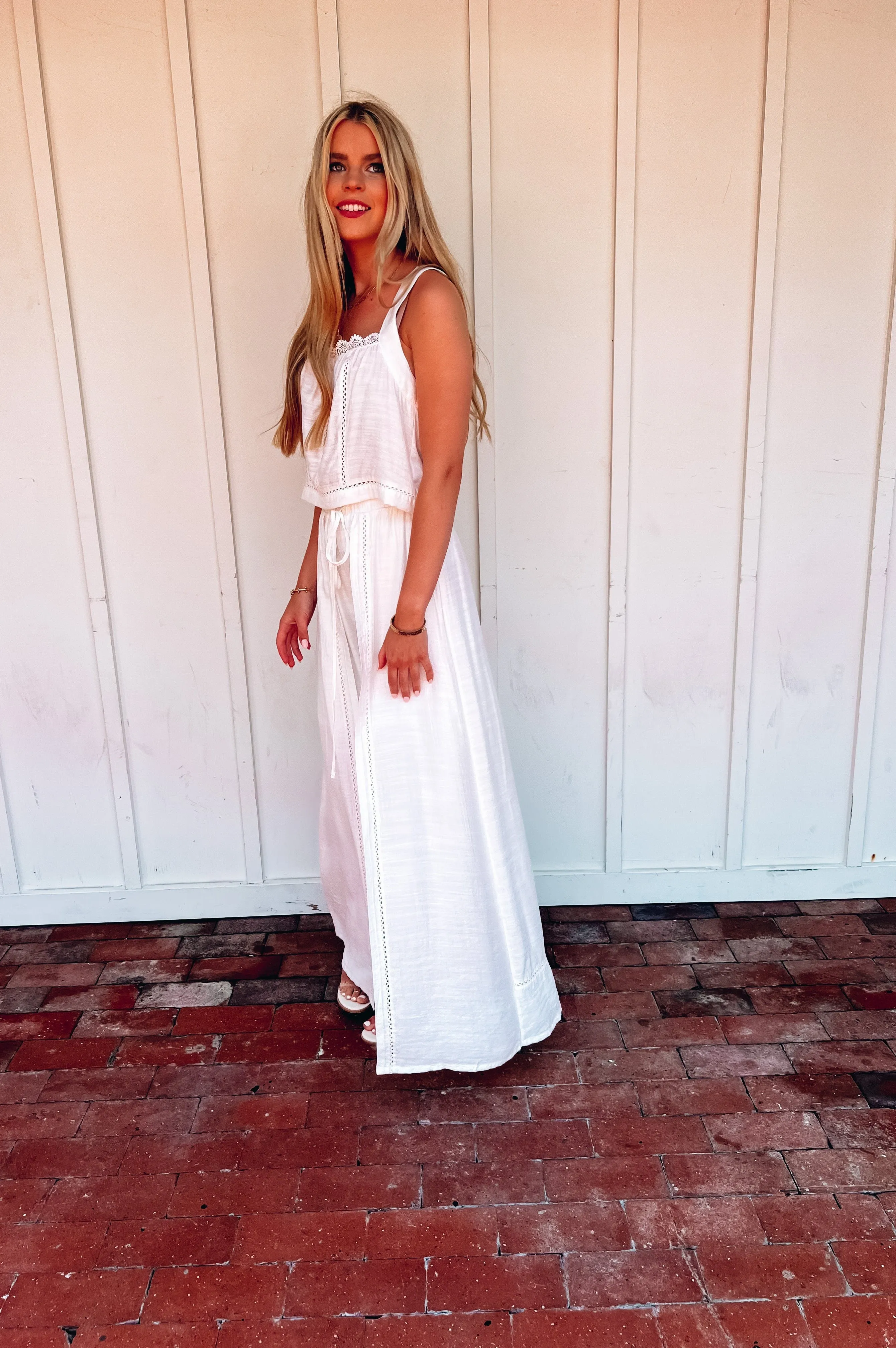 Mykonos Crochet Linen Top White