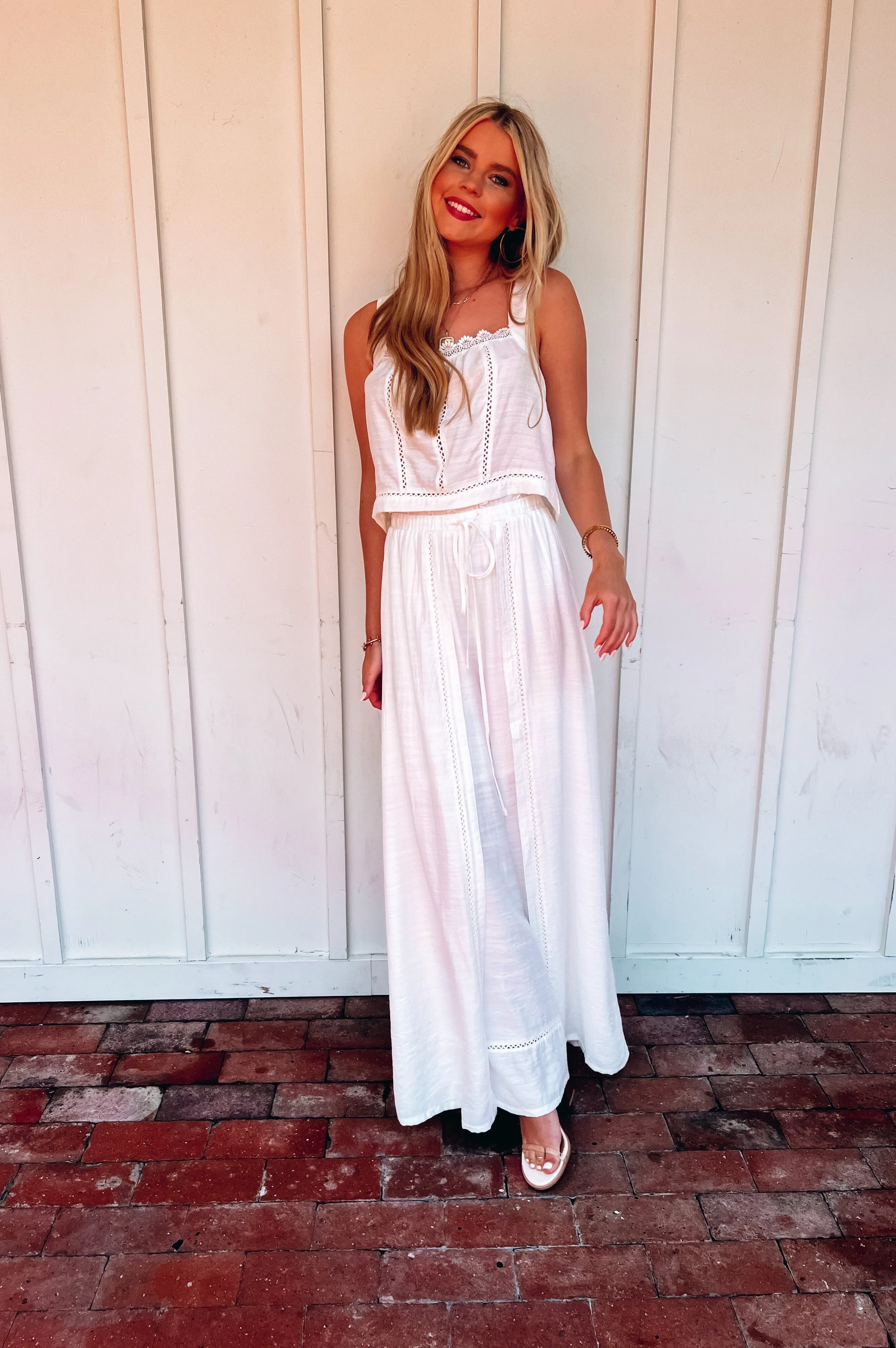 Mykonos Crochet Linen Top White