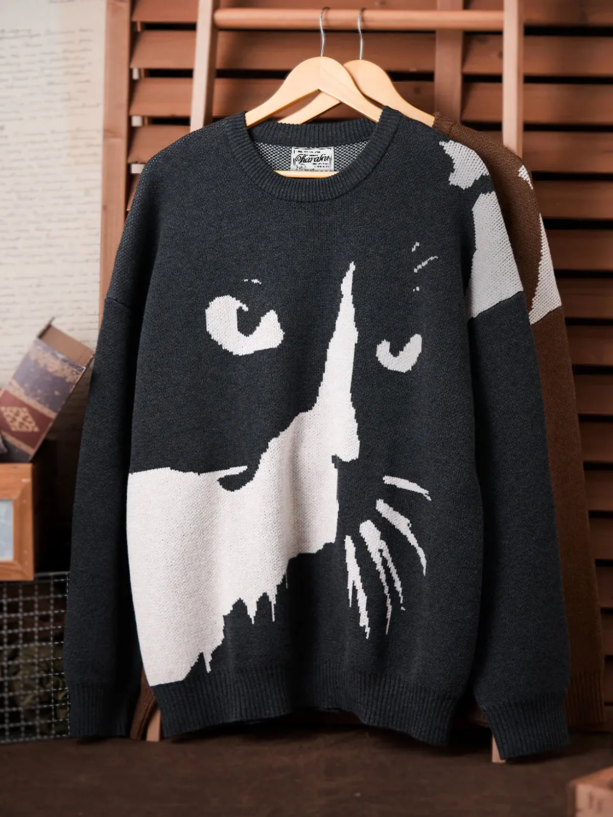 Night Cats Jacquard Woven Wool Knitted Sweater