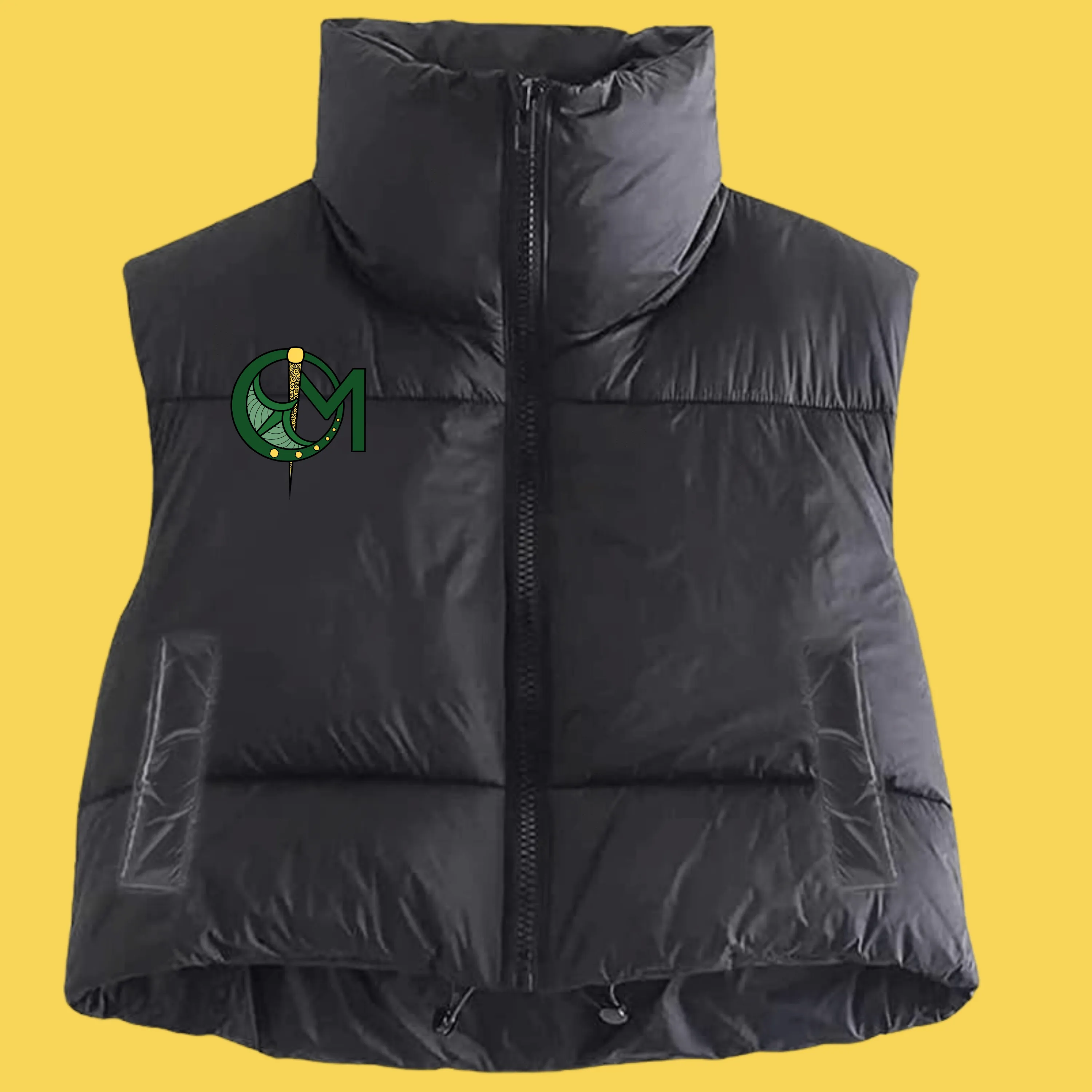O'Malley Embroidered Cropped Puffy Vest