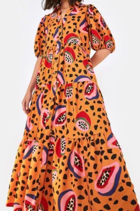 ORANGE PRINT FRUIT MAXI DRESS