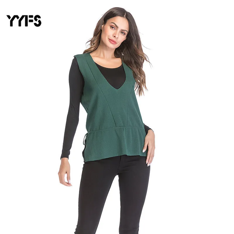 PEOPLETERRITORY popularwish popular  New women's pullover V-neck solid color top knitted vest women's winter wear