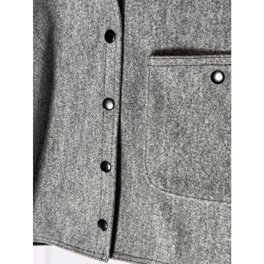 PLASMASPHERE Women's Grey Heather Button-Up Wool-Blend Cropped Jacket SZ M