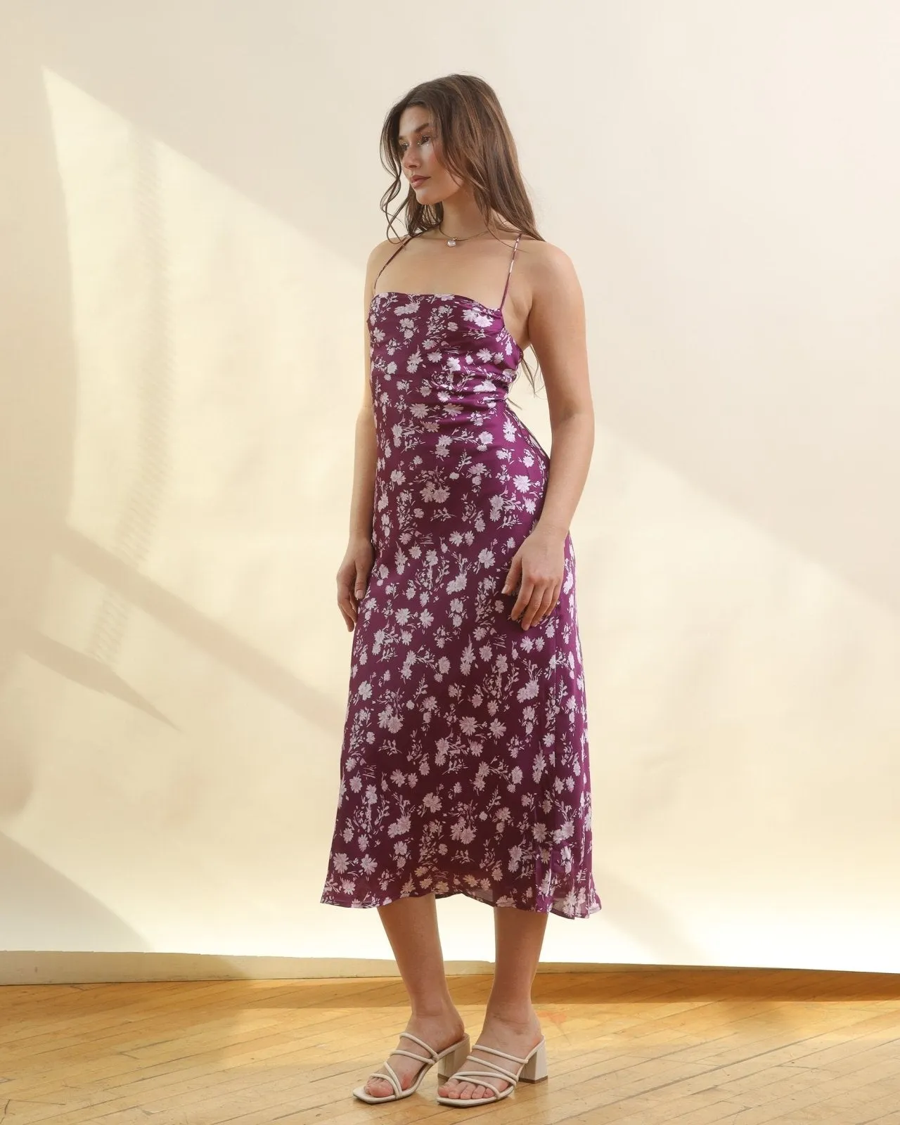 Purple Multi Floral Cowl Neck Satin Maxi Dress