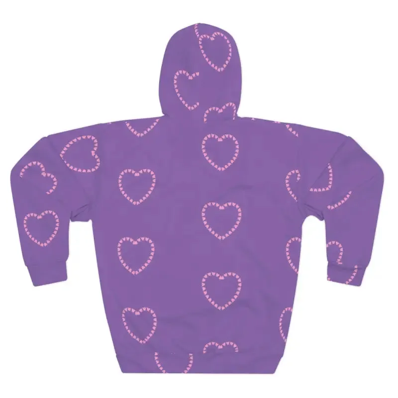Purple Unisex Pullover Hoodie with Pink Hearts