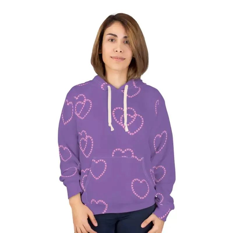 Purple Unisex Pullover Hoodie with Pink Hearts