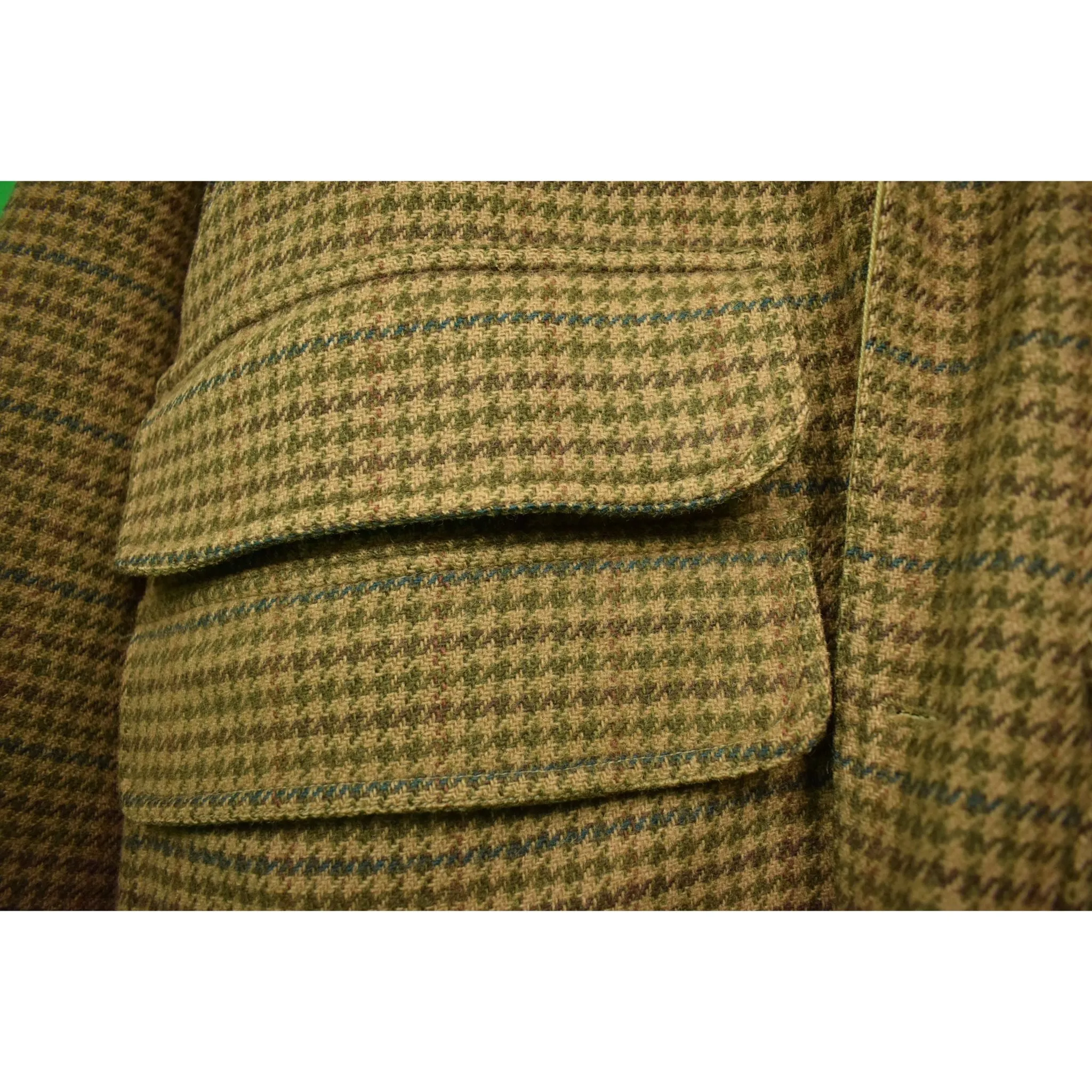 "Polo Ralph Lauren Olive Houndstooth Norfolk Field Coat w/ Corduroy Collar" Sz XL (SOLD)
