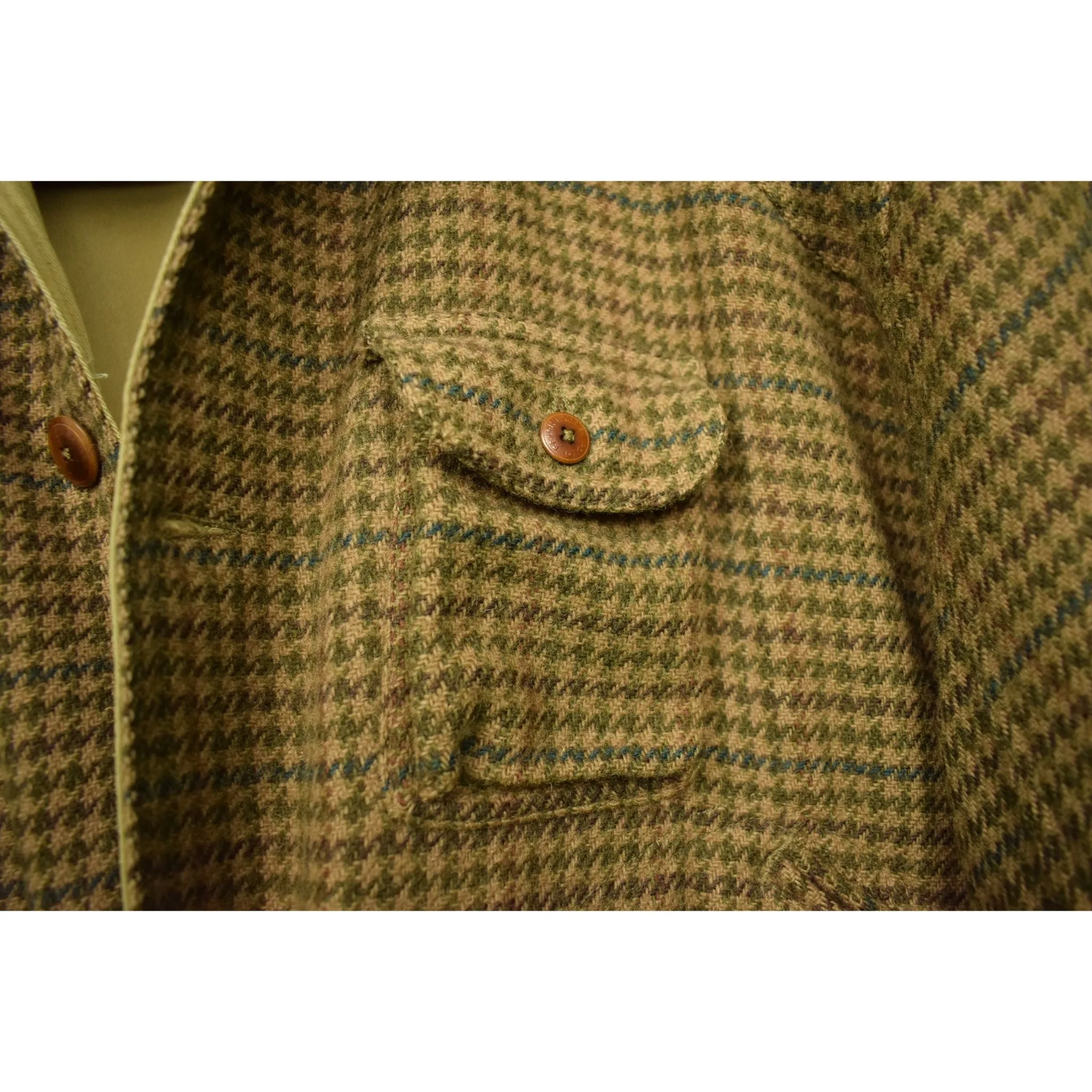 "Polo Ralph Lauren Olive Houndstooth Norfolk Field Coat w/ Corduroy Collar" Sz XL (SOLD)