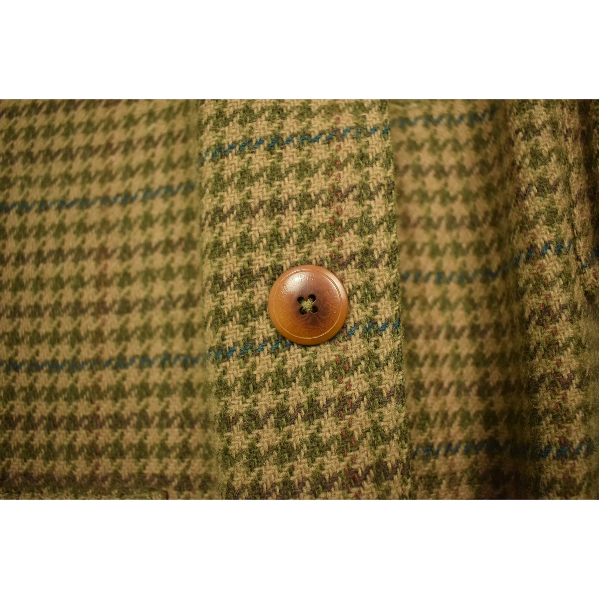"Polo Ralph Lauren Olive Houndstooth Norfolk Field Coat w/ Corduroy Collar" Sz XL (SOLD)