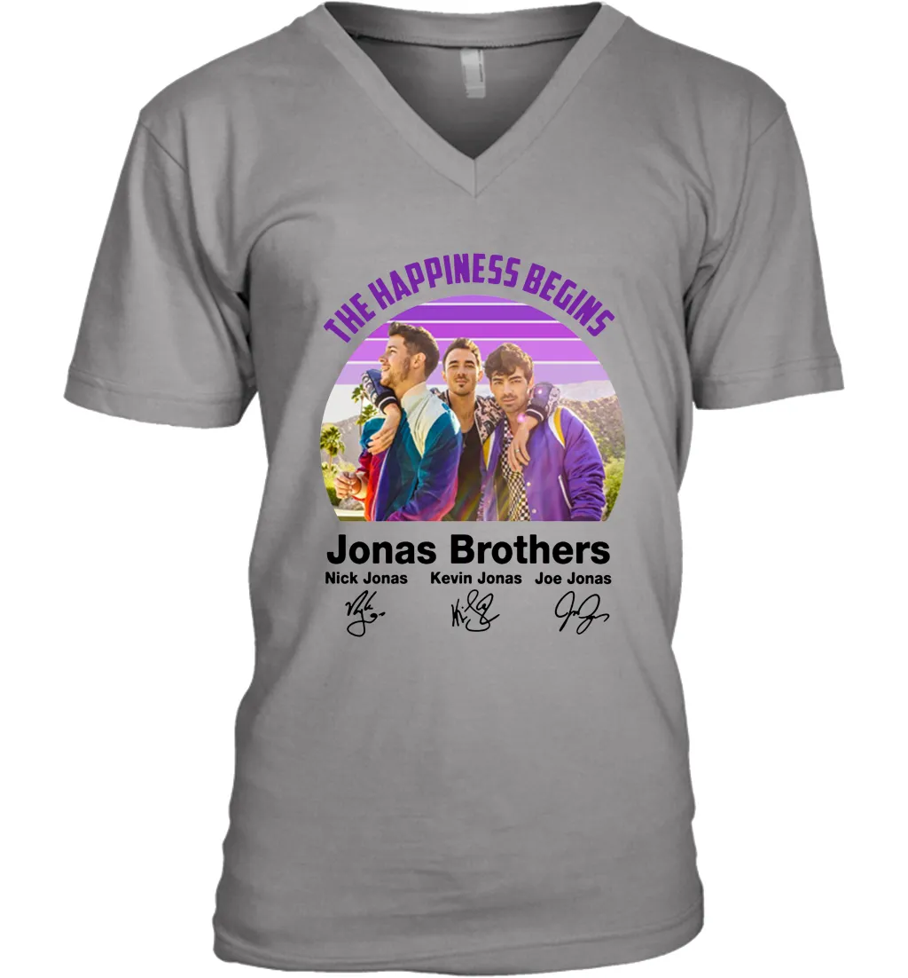 Signatures The Happiness Begins Jonas Brothers Shirt Men's Vneck