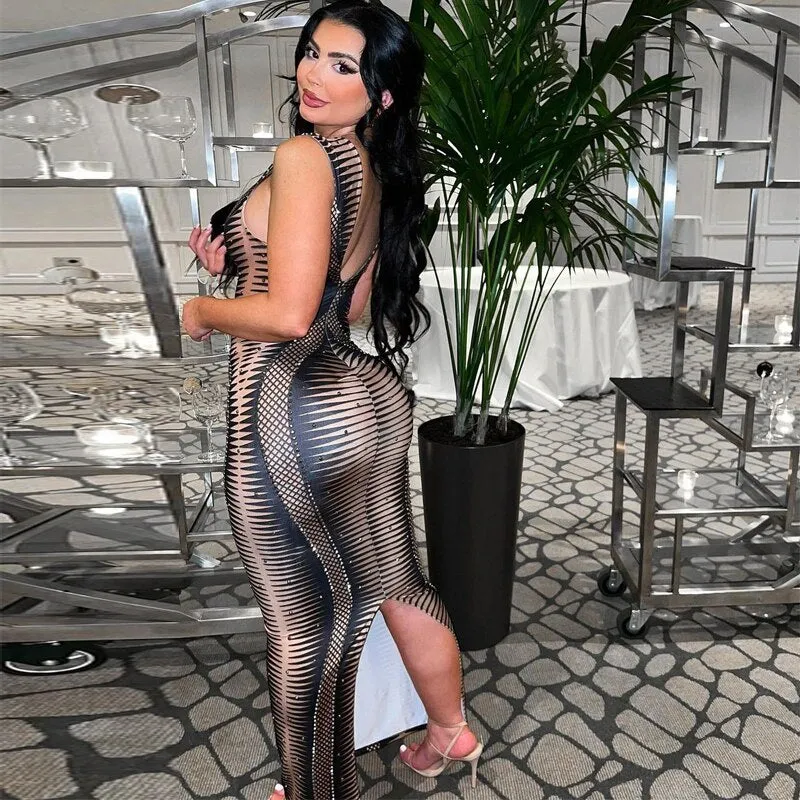 Snake Stripes Printed Bodycon Dress