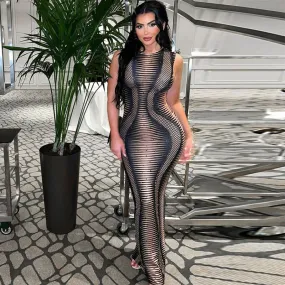 Snake Stripes Printed Bodycon Dress