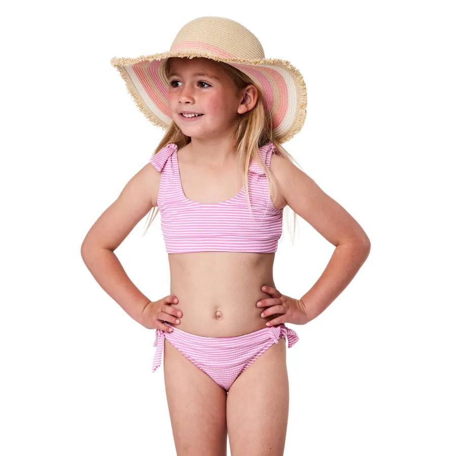 Snapper Rock Raspberry Stripe Tie Crop Bikini G15133 - Pink