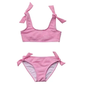 Snapper Rock Raspberry Stripe Tie Crop Bikini G15133 - Pink