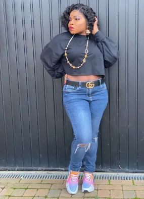 Solid Long Sleeve Sweatshirt Crop Top