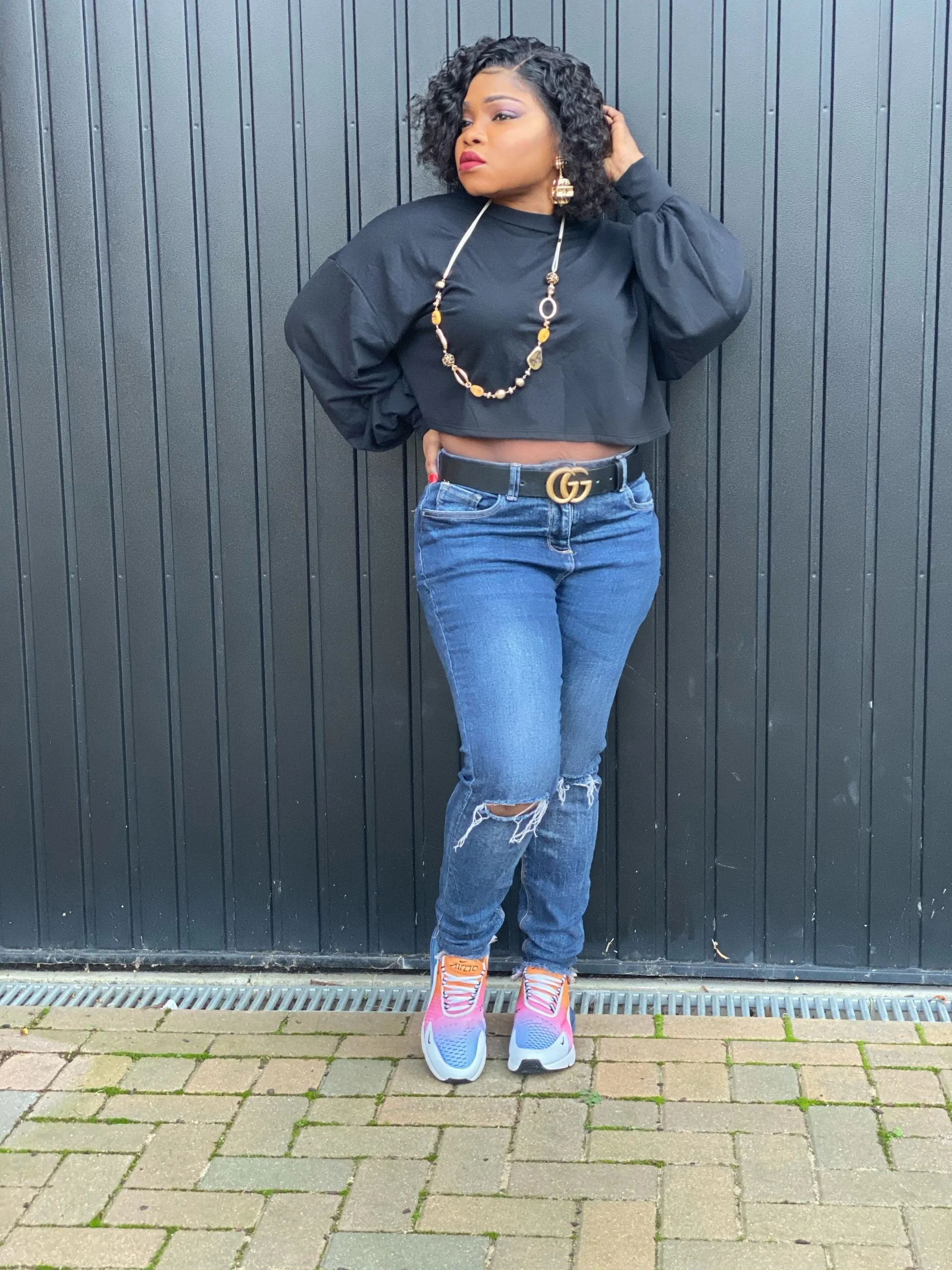 Solid Long Sleeve Sweatshirt Crop Top