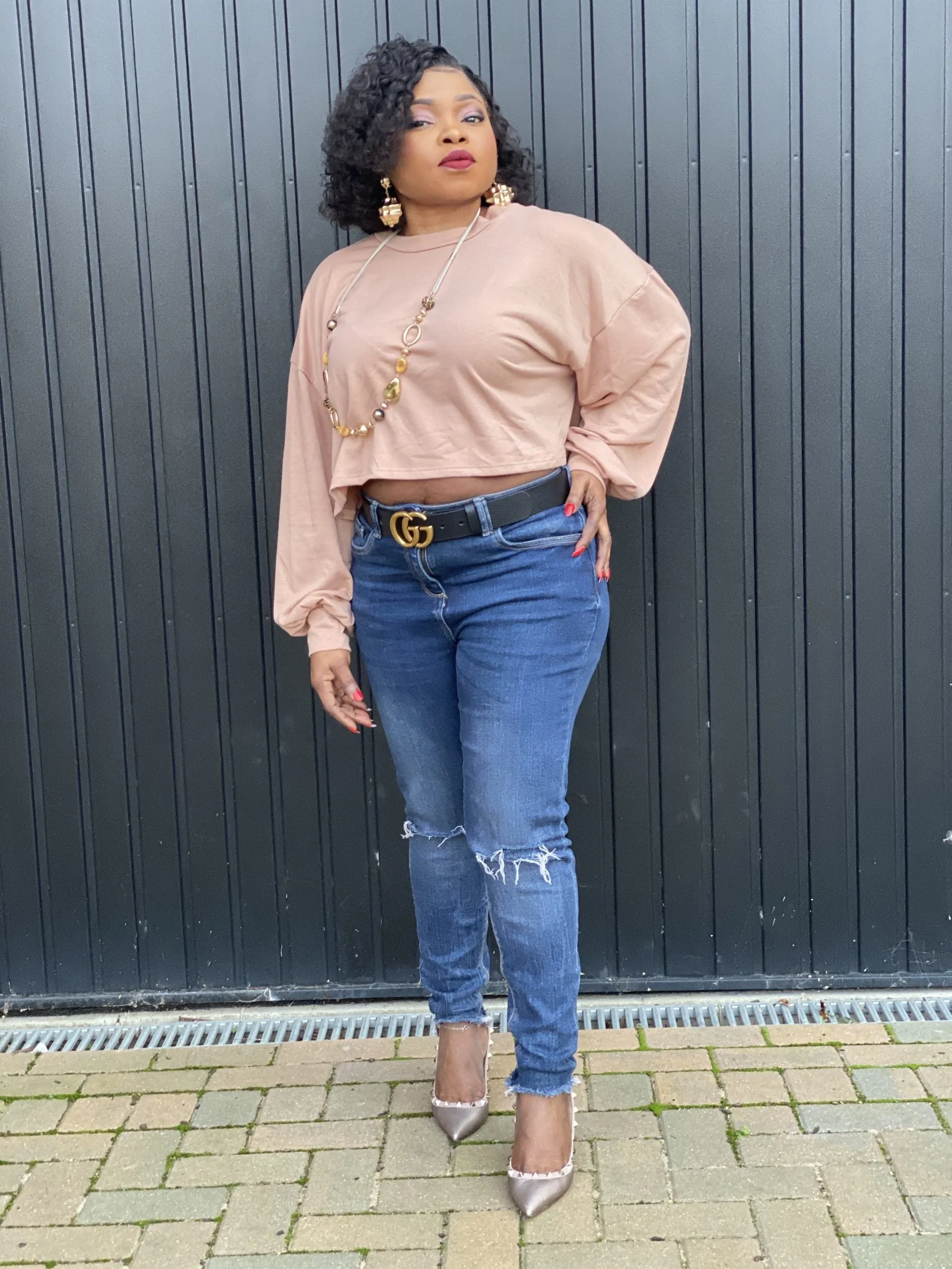 Solid Long Sleeve Sweatshirt Crop Top