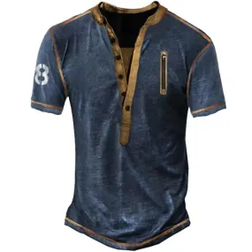 Spring Vintage Casual Loose Men Zip Pocket Pullover Splicing Men's Outdoor T-shirt Henley Collar Tactical Sweatshrt Male Tops L 070643953