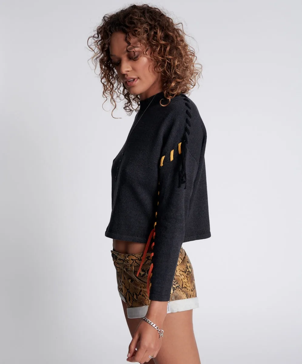 STITCHED UP CROP KNIT SWEATER