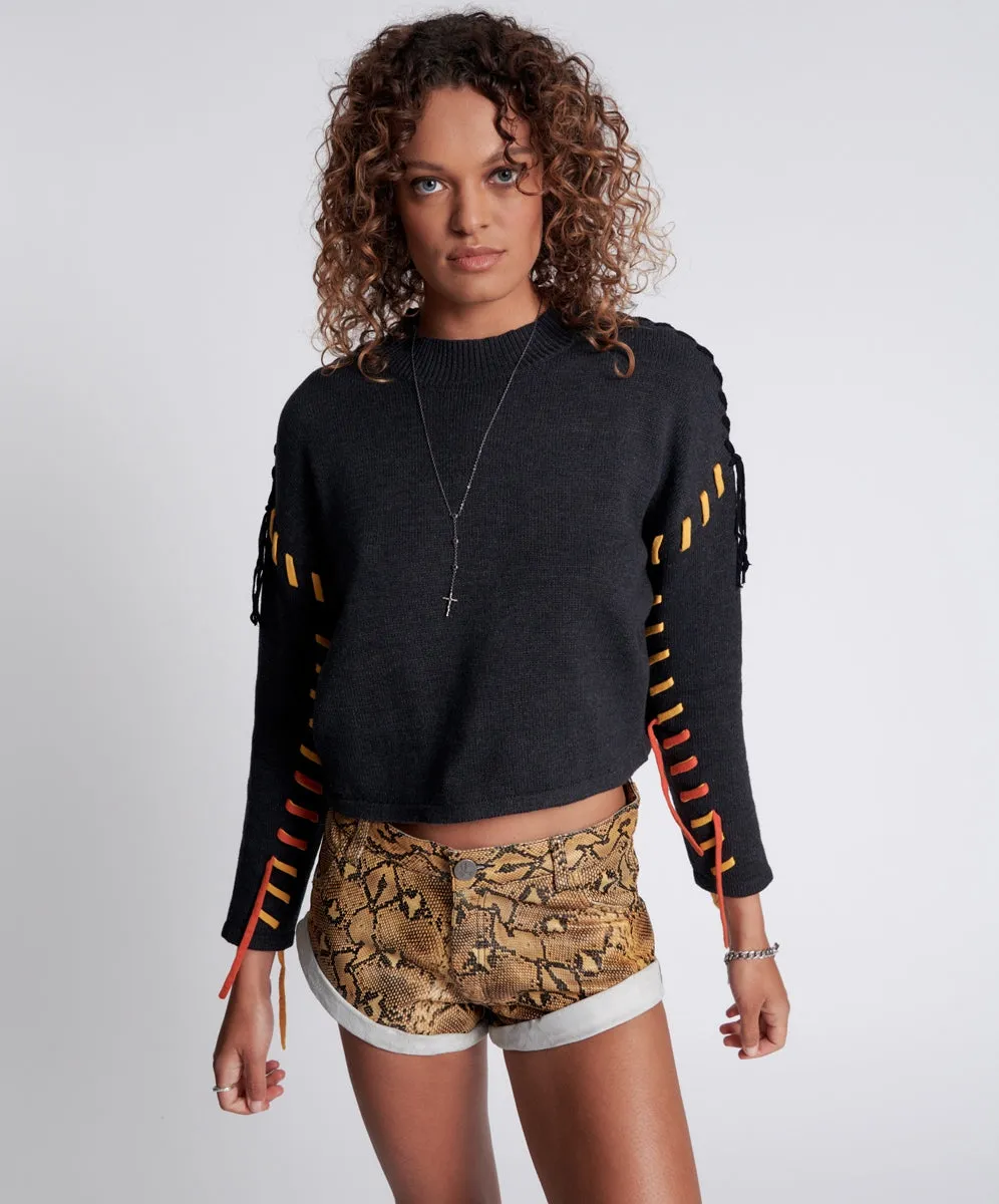 STITCHED UP CROP KNIT SWEATER