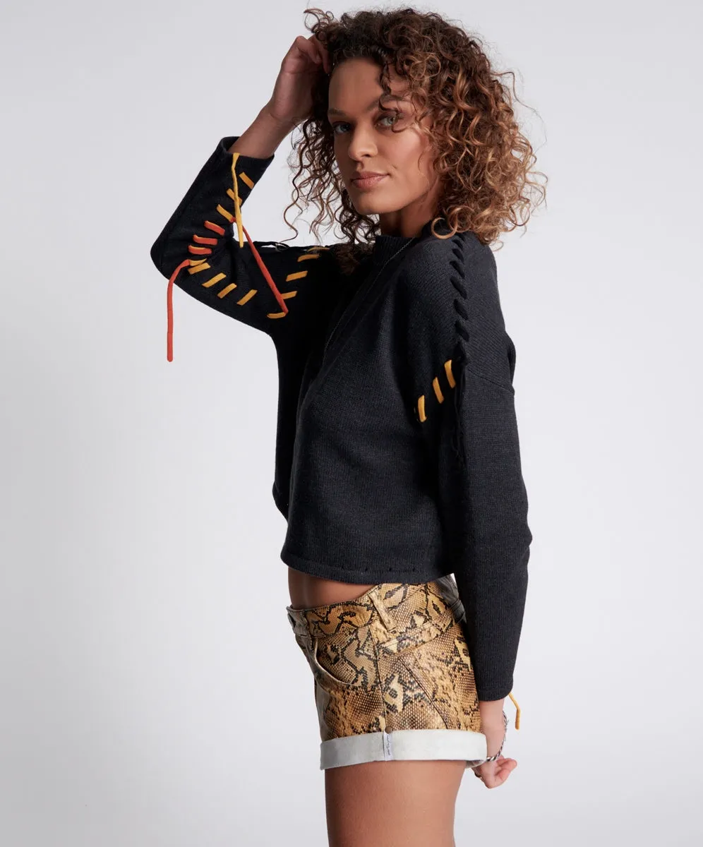 STITCHED UP CROP KNIT SWEATER