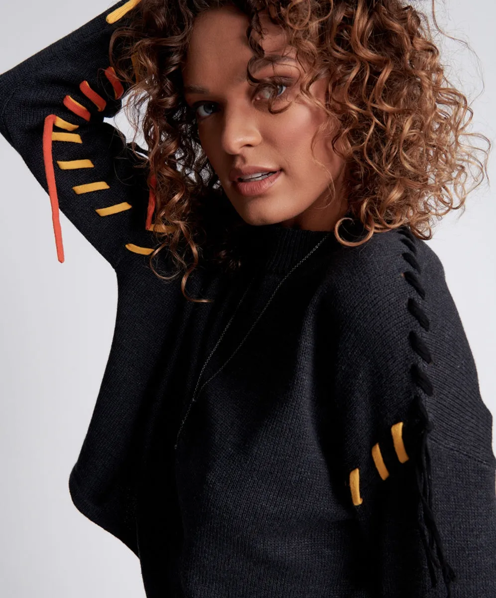 STITCHED UP CROP KNIT SWEATER