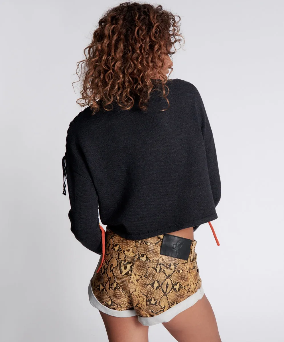 STITCHED UP CROP KNIT SWEATER